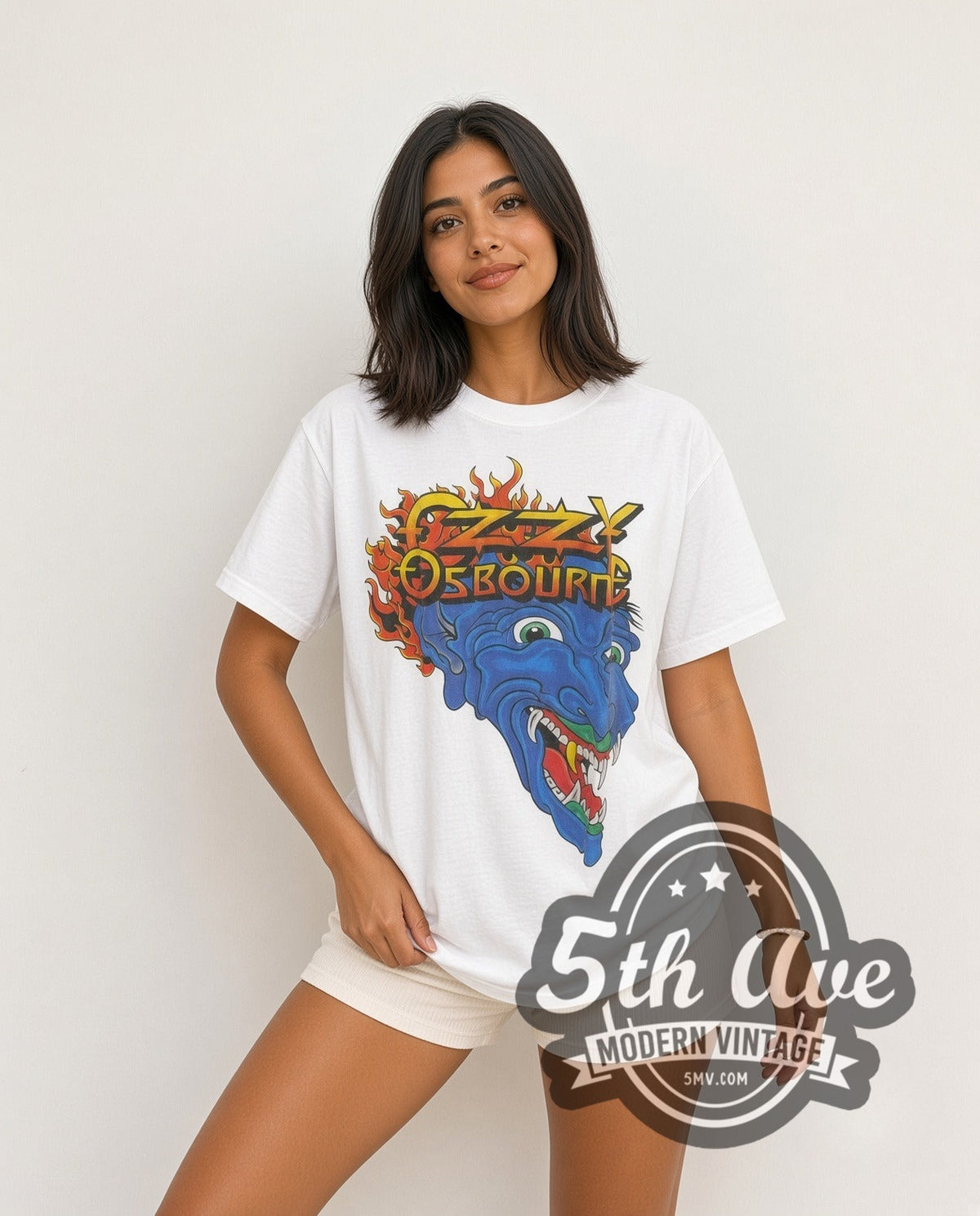 Model wearing the Ozzy Osbourne Ozzy's Tattoos vintage band t-shirt