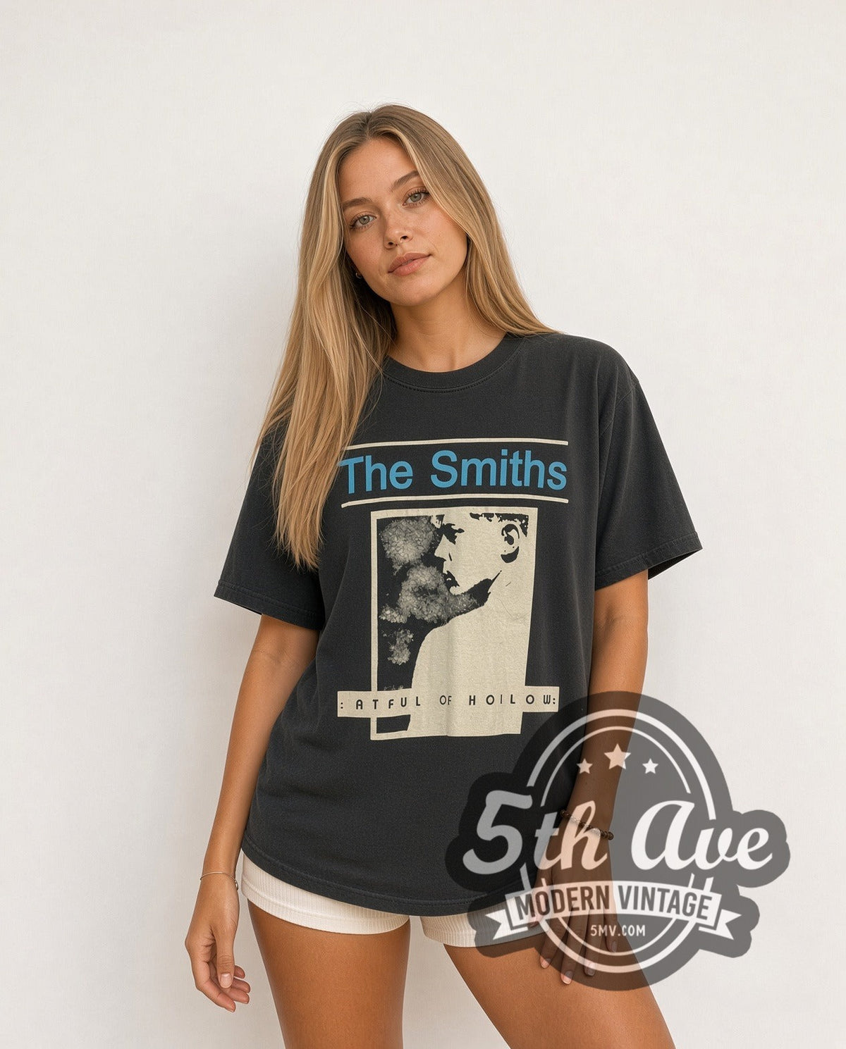 Model wearing The Smiths Hatful of Hollow Blue Header Portrait vintage band t-shirt