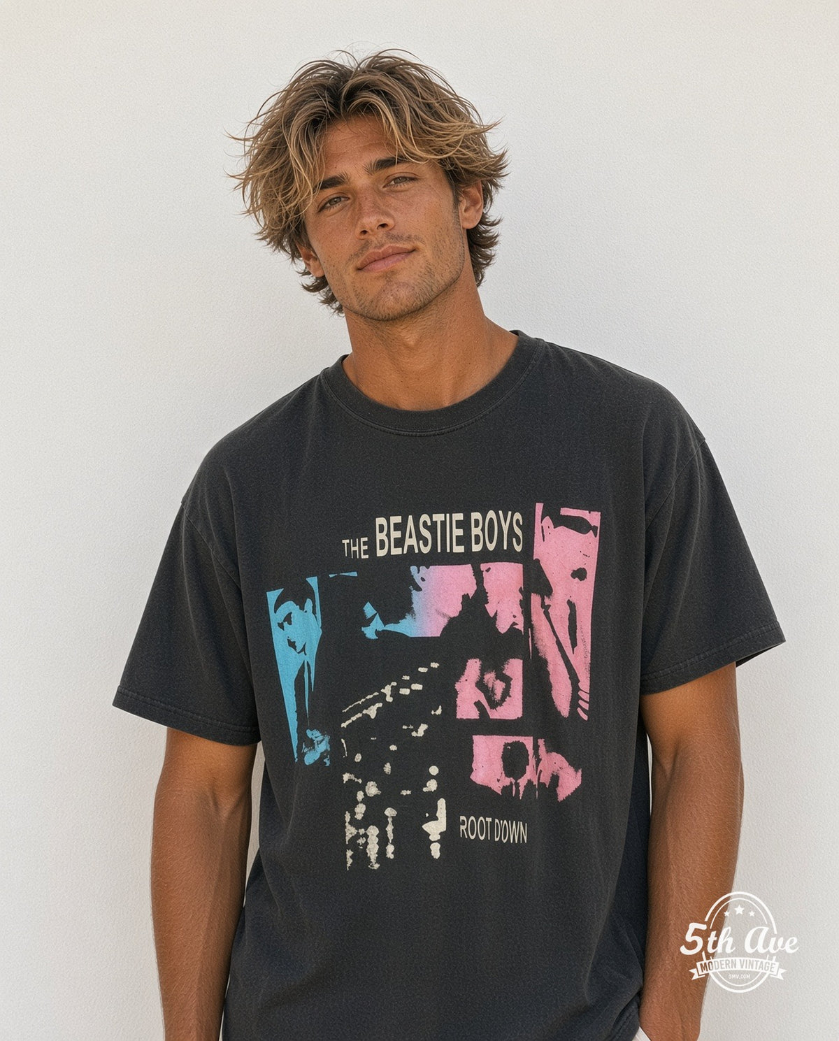 Model wearing the Beastie Boys Root Down vintage band t-shirt
