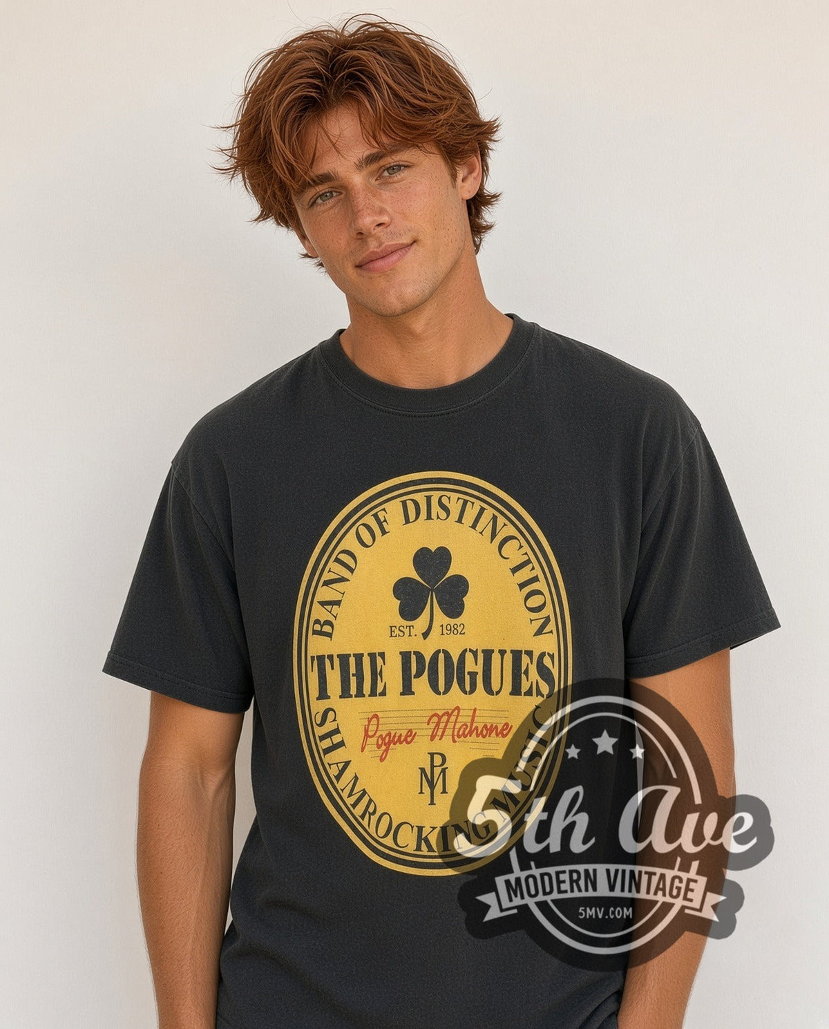 Model wearing The Pogues Pogue Mahone vintage band t-shirt
