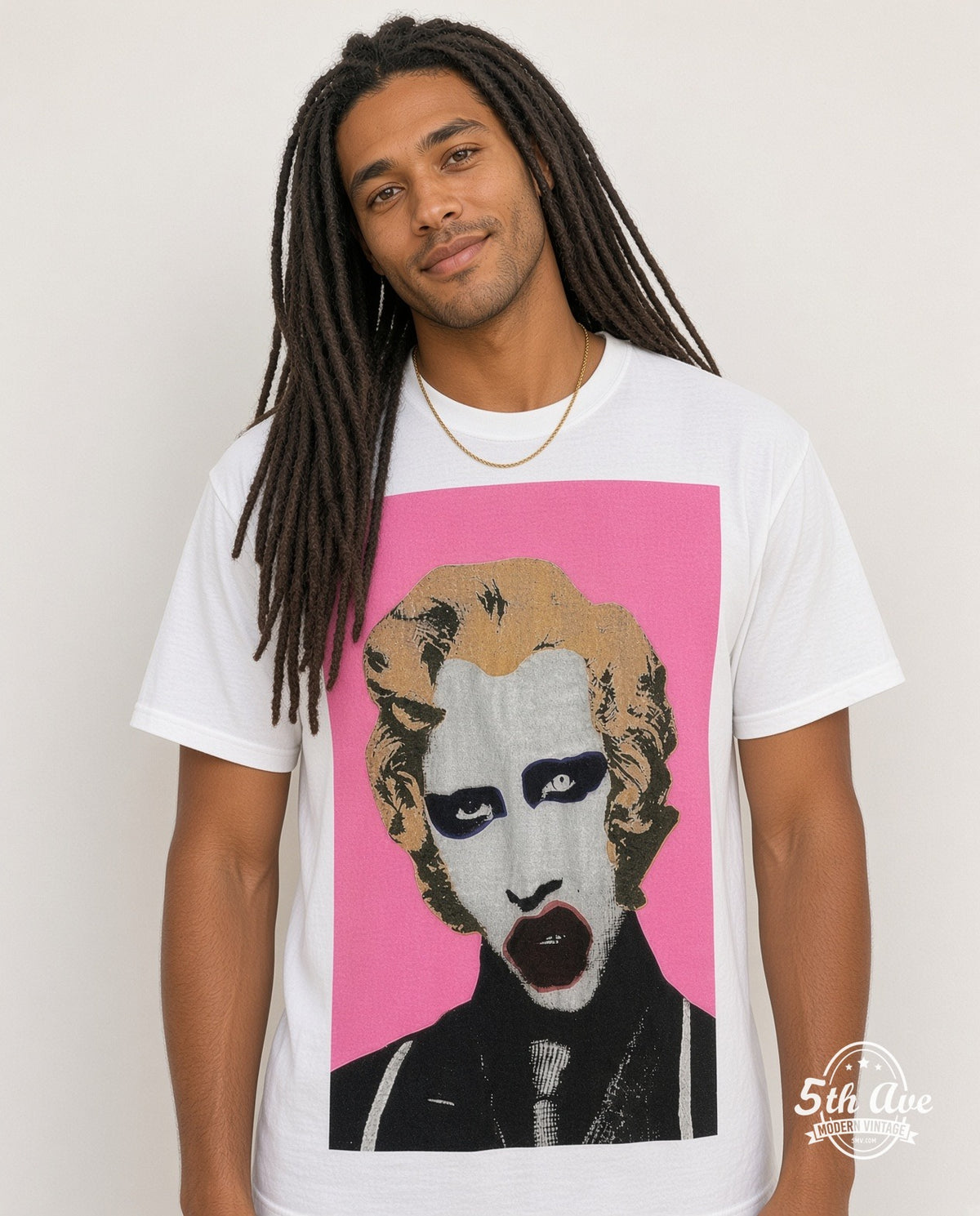 Model wearing the Marilyn Manson Pop Art vintage band t-shirt
