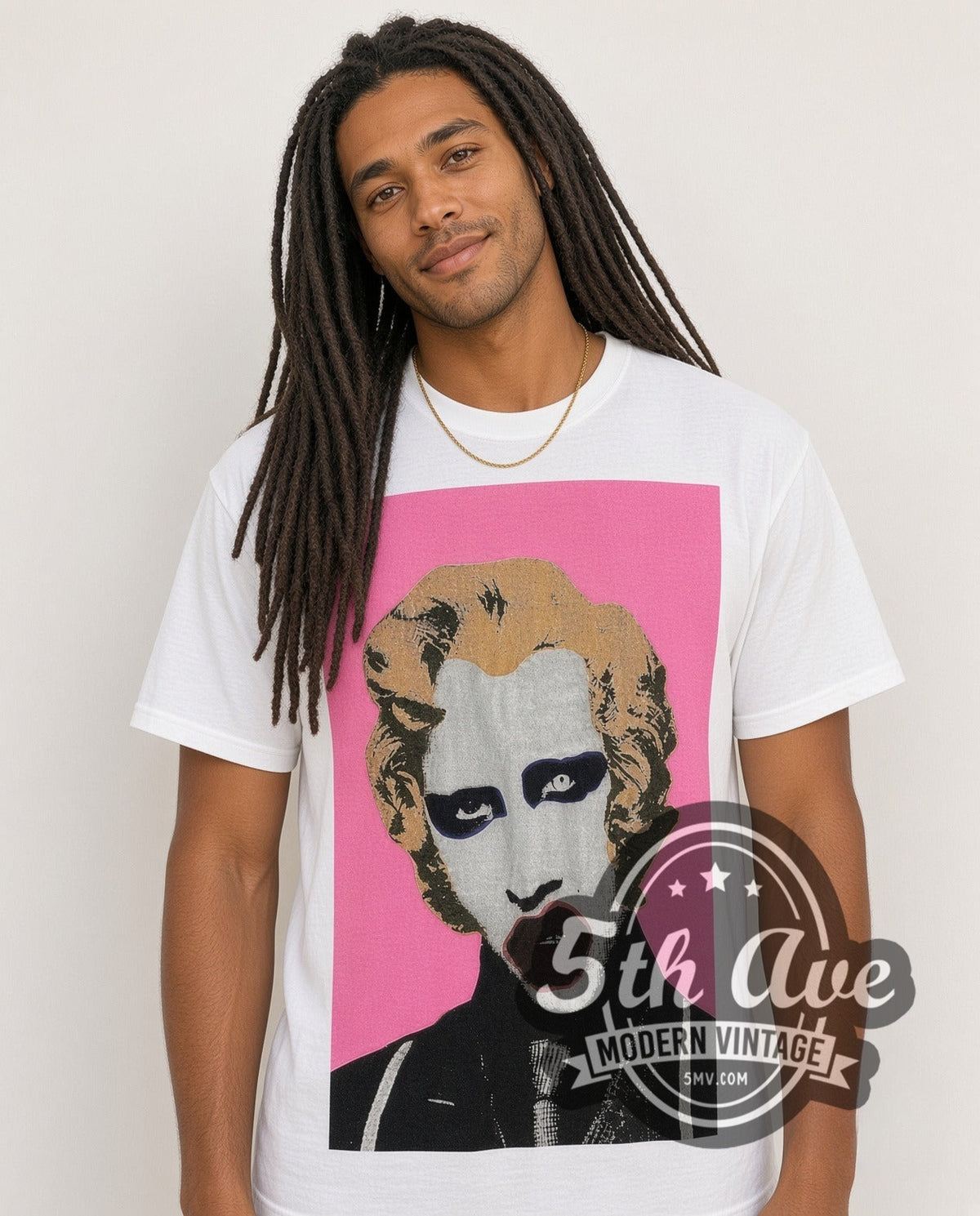 Model wearing the Marilyn Manson Pop Art vintage band t-shirt