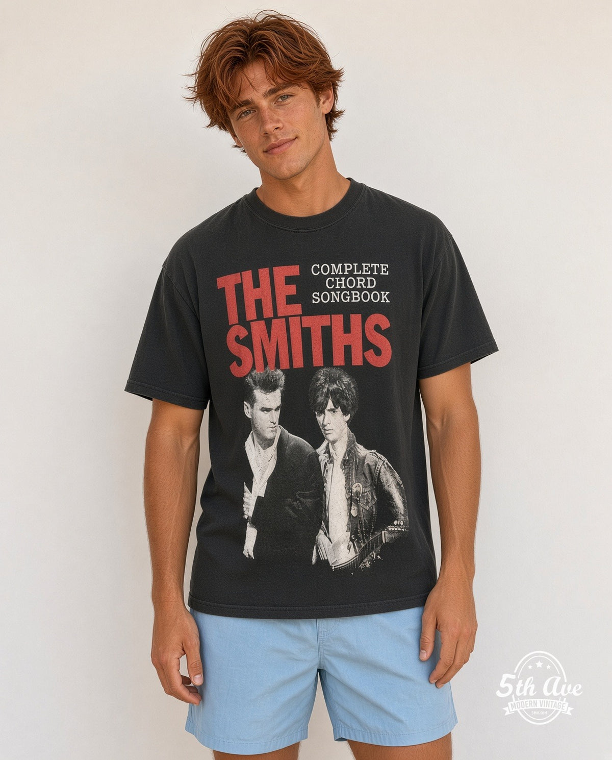 Model wearing The Smiths Complete Chord Songbook vintage band t-shirt