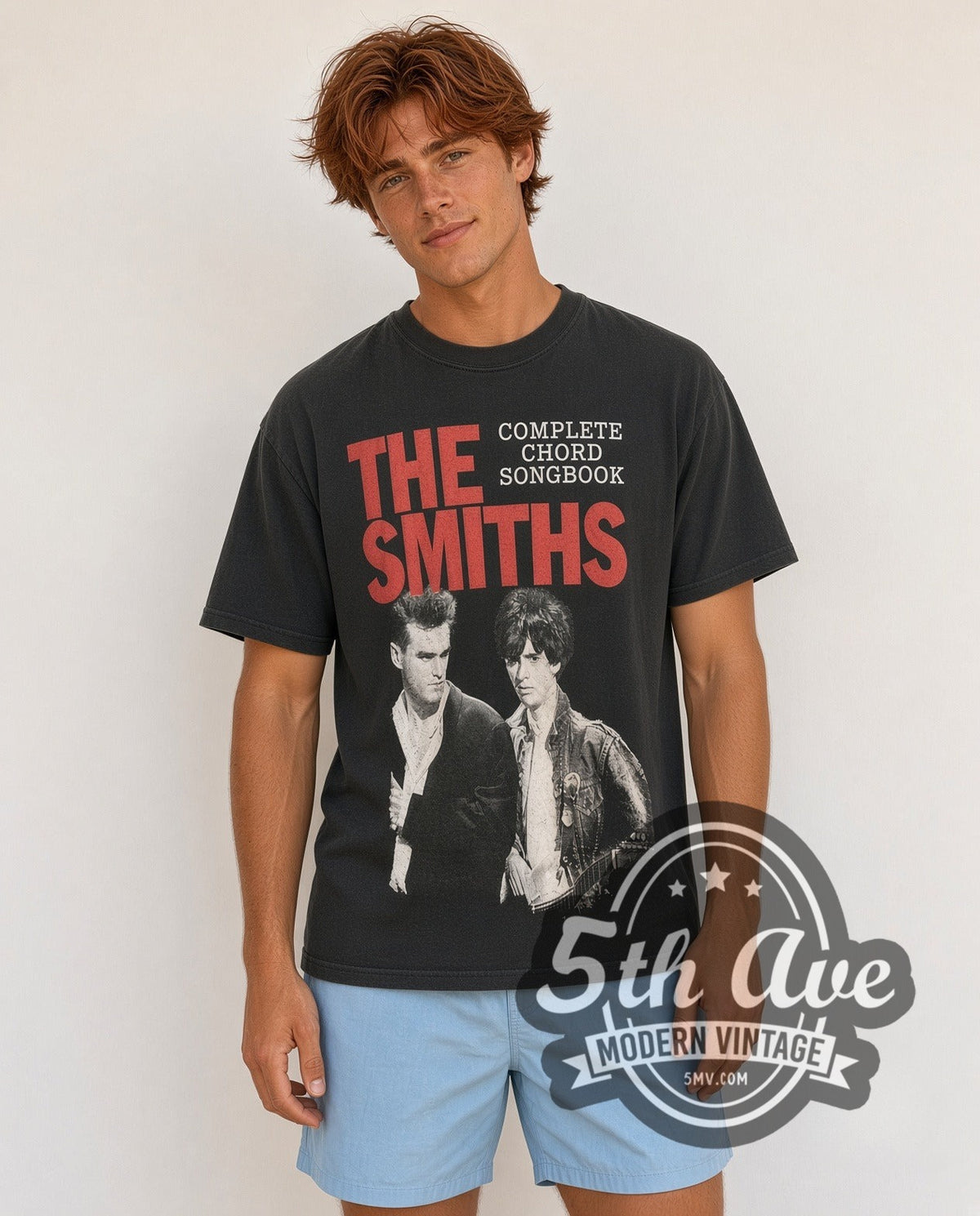 Model wearing The Smiths Complete Chord Songbook vintage band t-shirt