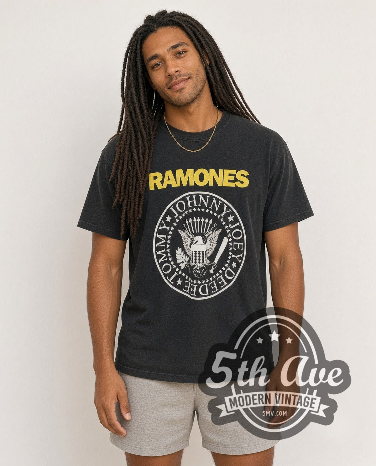 Model wearing The Ramones vintage band t-shirt