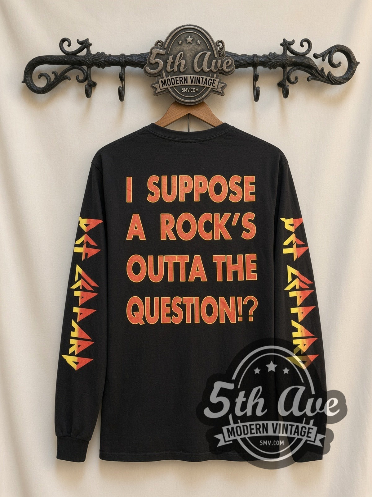 Def Leppard Blue Face vintage band long sleeve t-shirt, back view on a display rack