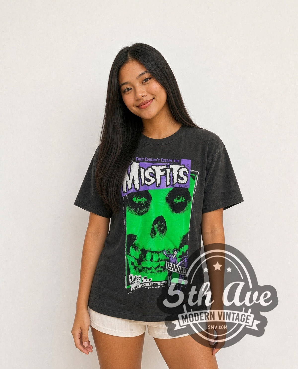 Model wearing the Misfits They Couldn't Escape the Misfits vintage band t-shirt
