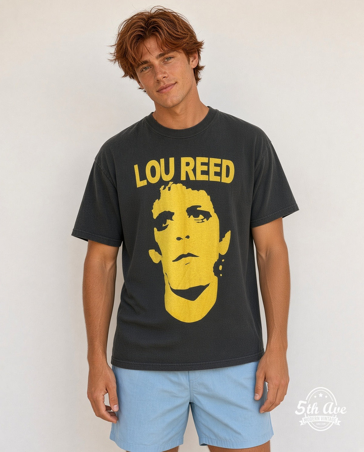 Model wearing the Lou Reed Rock 'n' Roll Animal' Distressed Cotton vintage band t-shirt