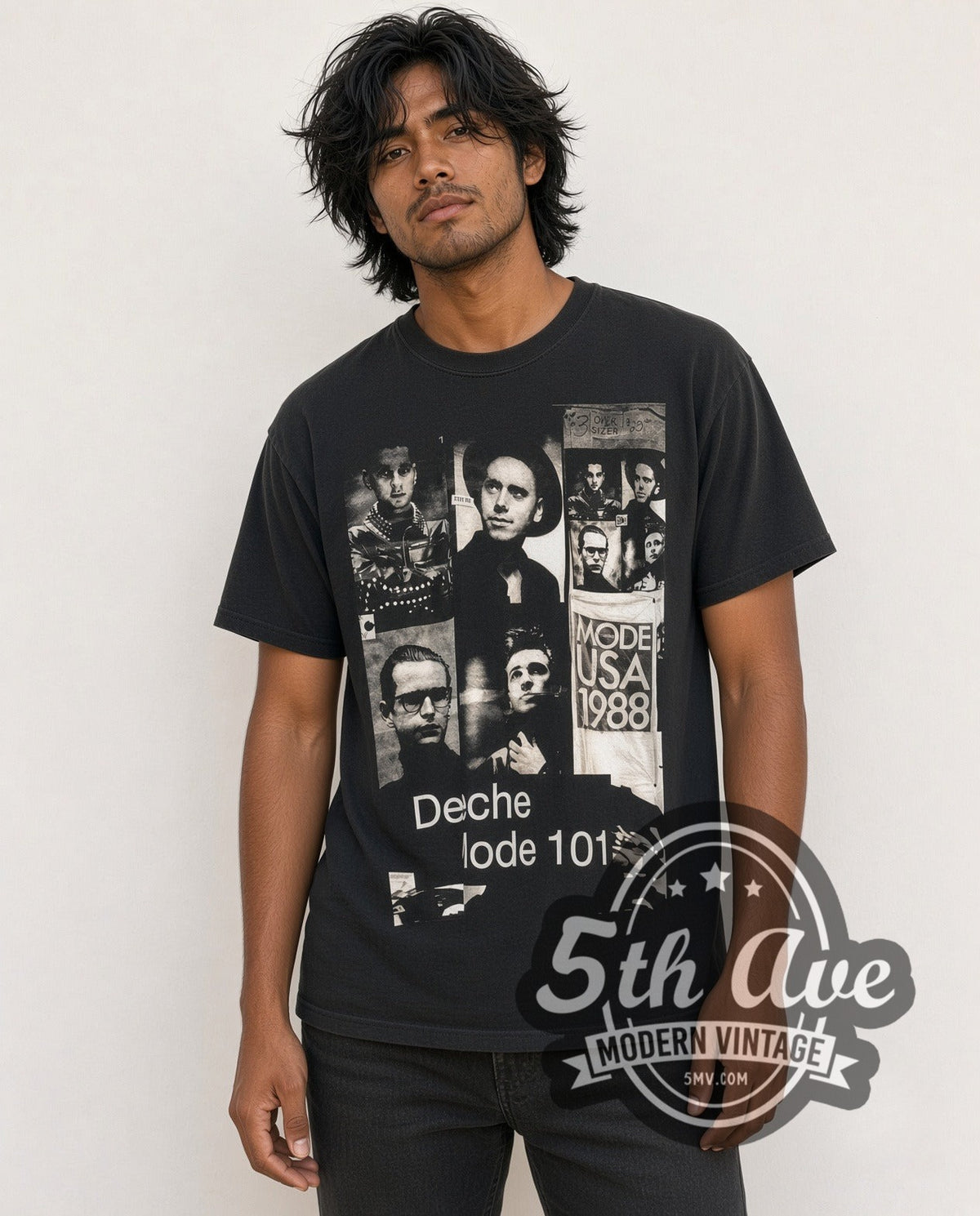 Model wearing the Depeche Mode 101 vintage band t-shirt