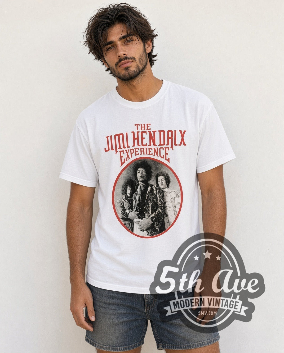 Model wearing The Jimi Hendrix Experience vintage band t-shirt