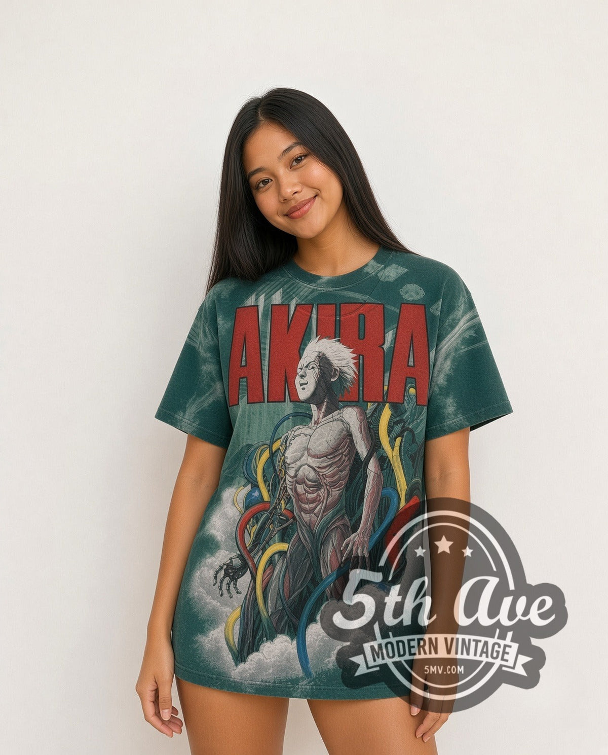 Model wearing the Akira Tetsuo Shima all-over-print vintage anime t-shirt