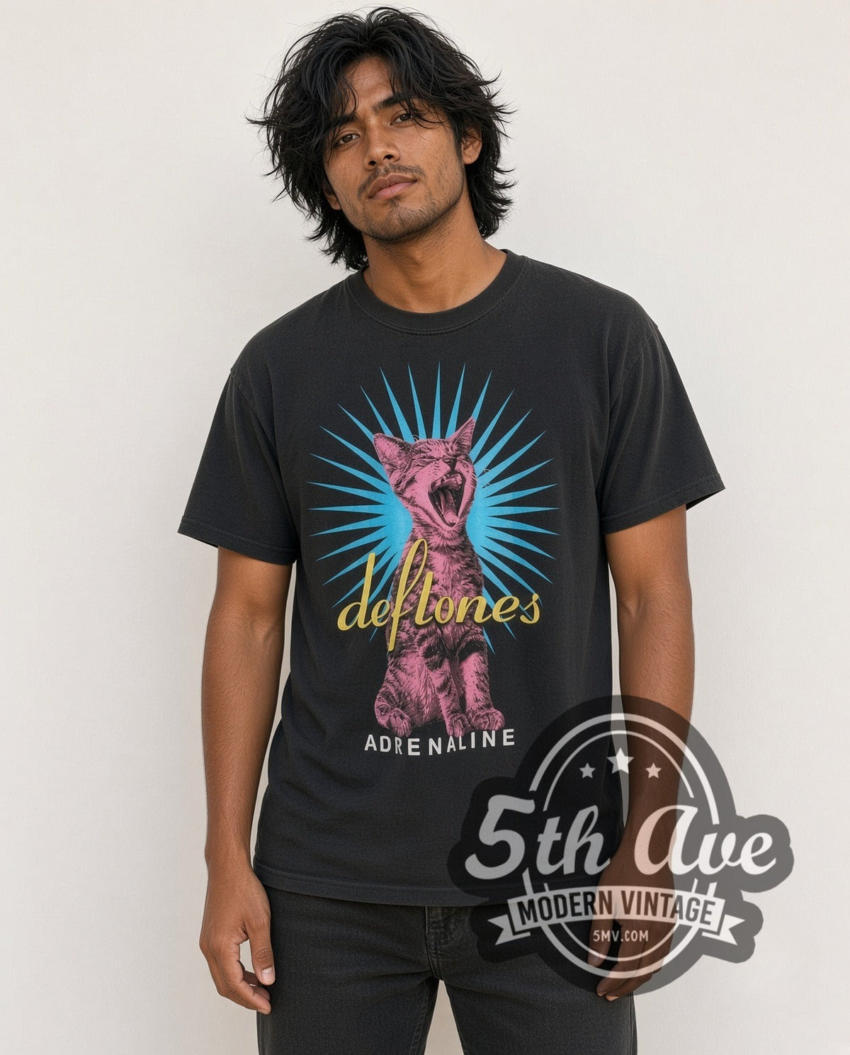 Model wearing the Deftones Adrenaline vintage band t-shirt