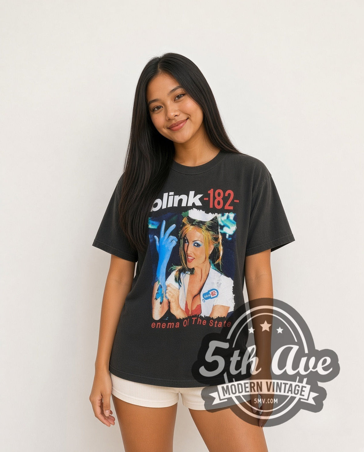 Model wearing the Blink-182 Enema of the State vintage band t-shirt