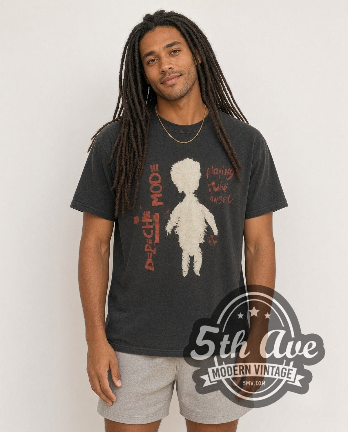Model wearing the Depeche Mode Playing the Angel vintage band t-shirt
