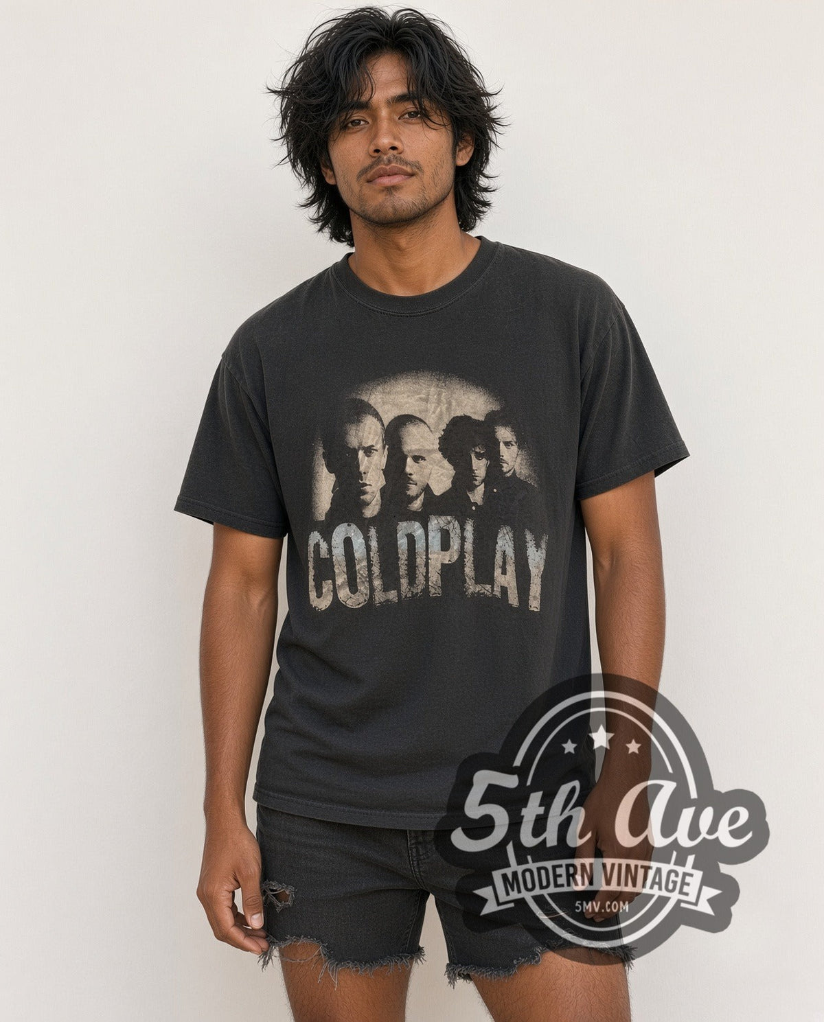 Model wearing the Coldplay Band Photo Logo vintage band t-shirt