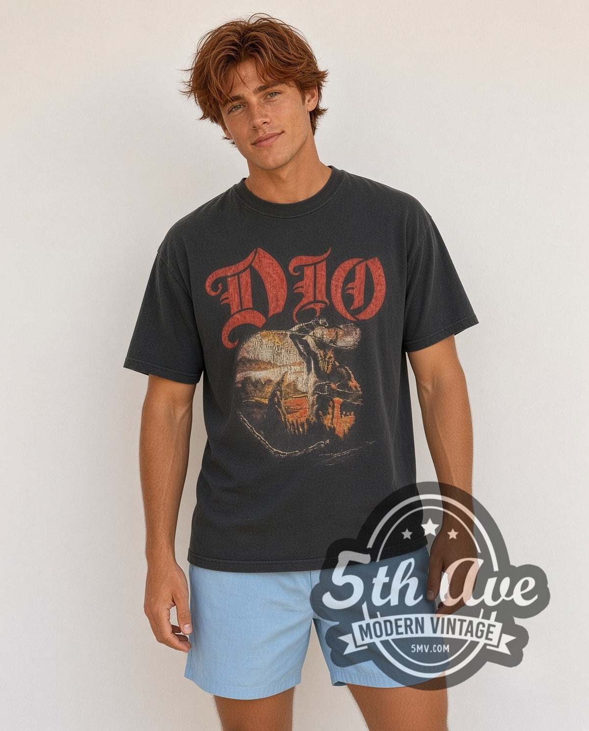 Model wearing the Dio Holy Diver Circular Murray Chain vintage band t-shirt