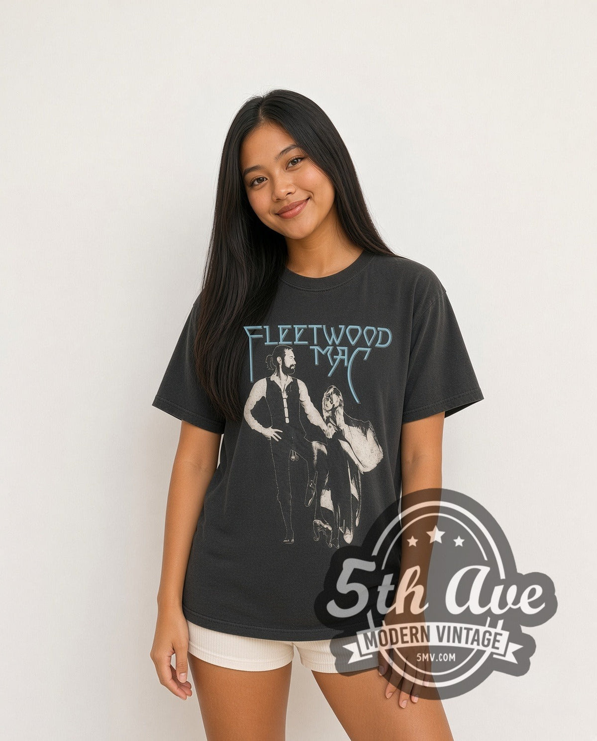 Model wearing the Fleetwood Mac vintage band t-shirt