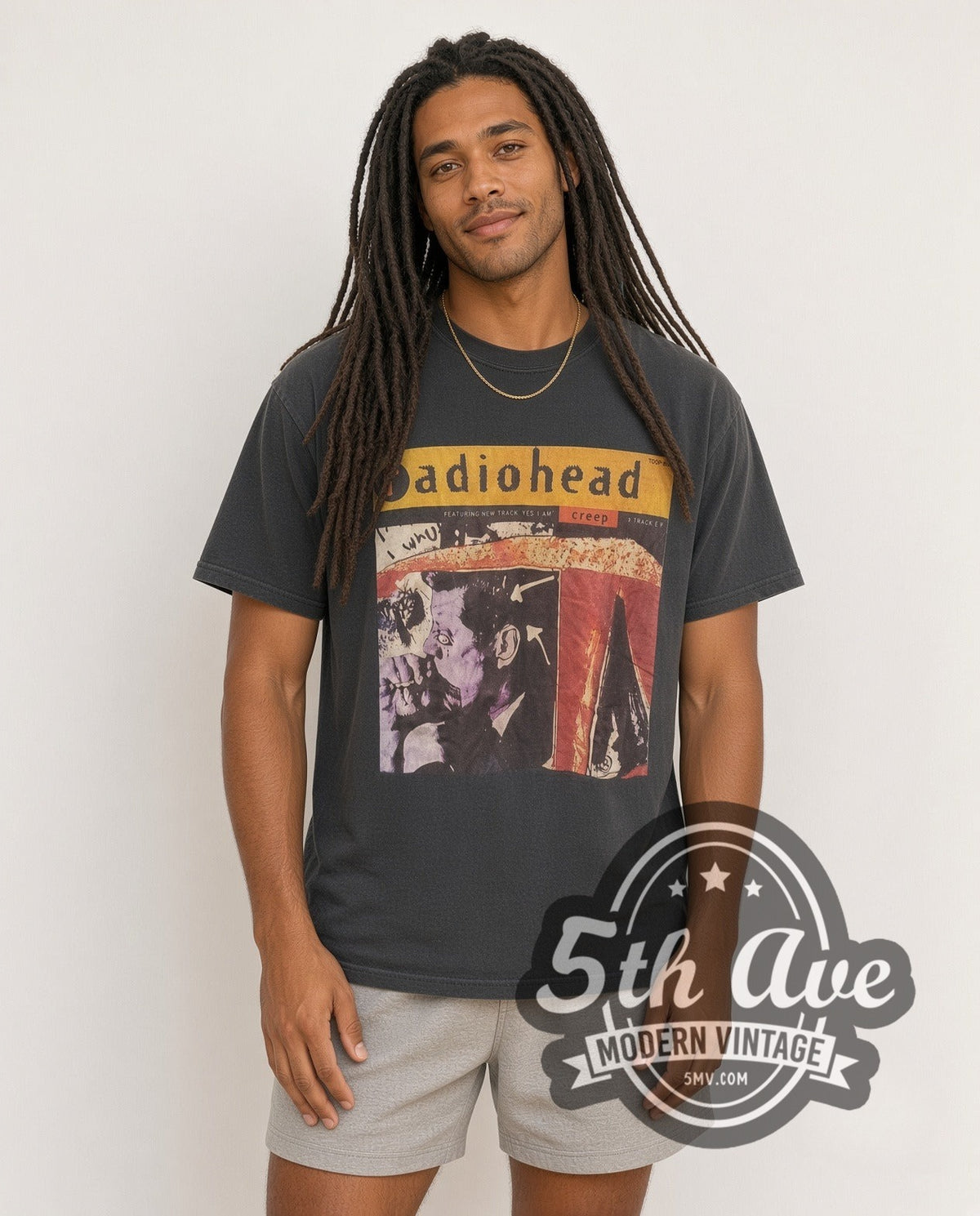 Model wearing the Radiohead Creep EP Cover vintage band t-shirt