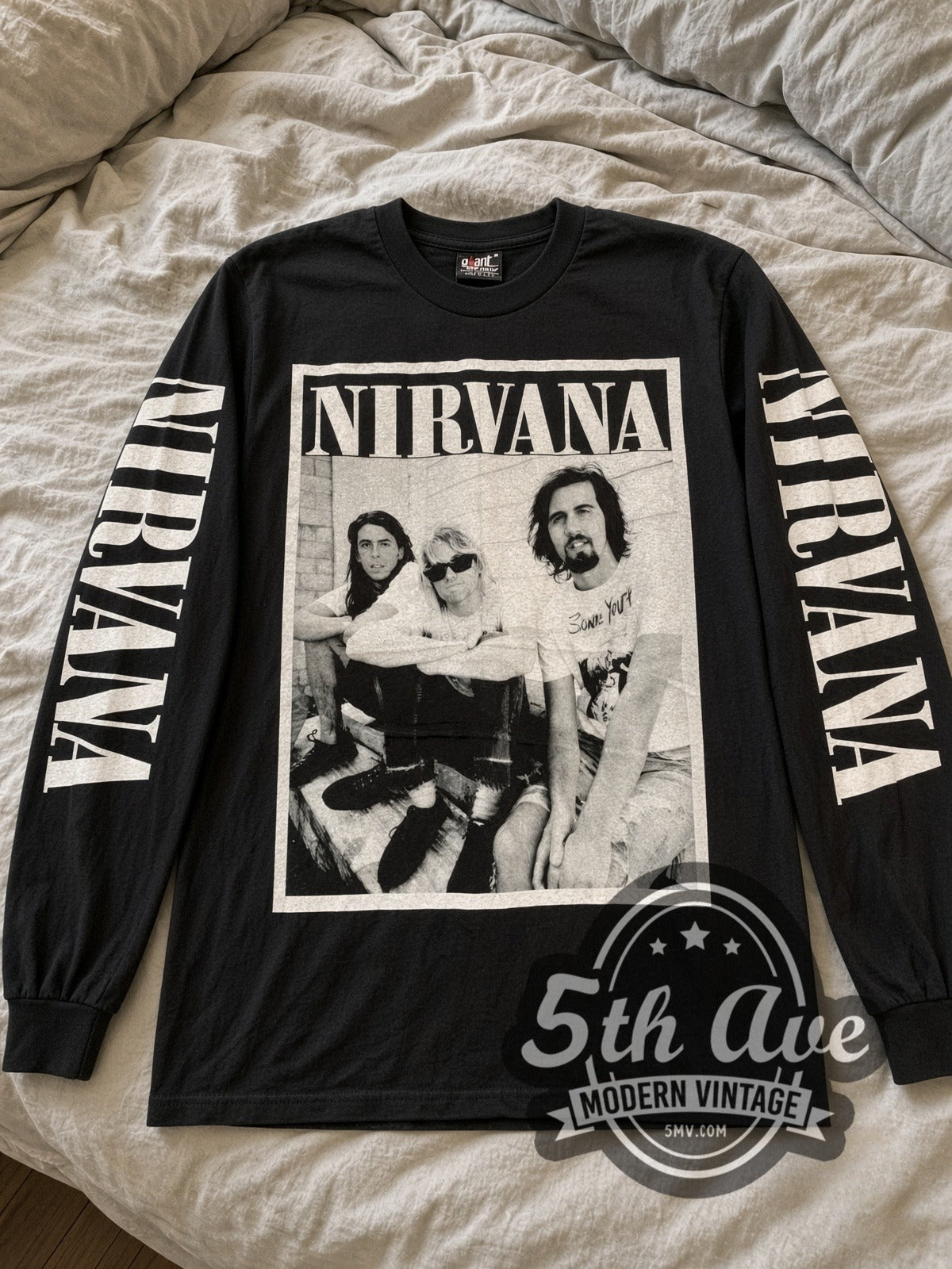 Nirvana Band Photo vintage band long sleeve tee laid flat