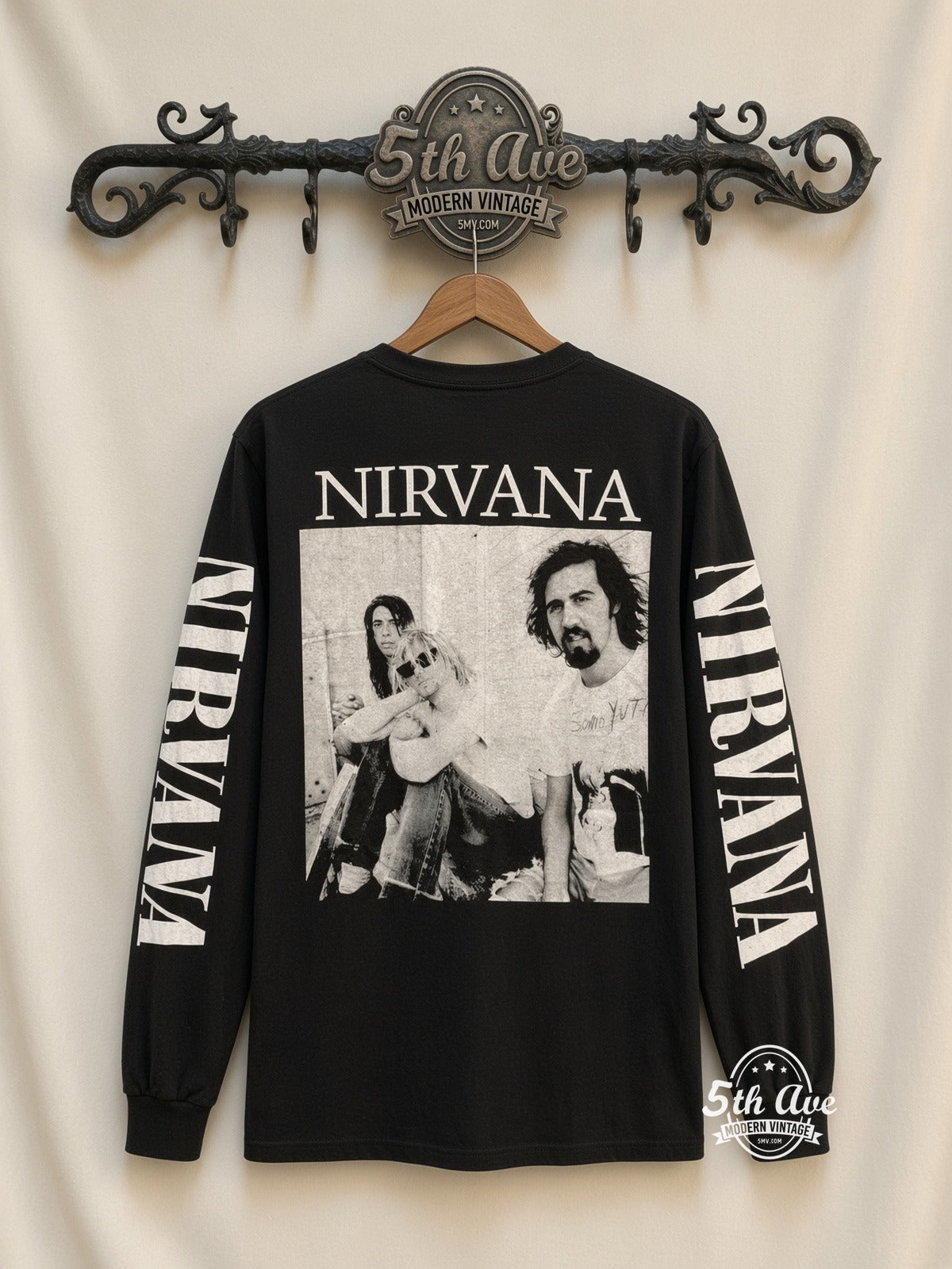 ETS LS 21 Nirvana Band Photo long sleeve vintage tee on rack, back