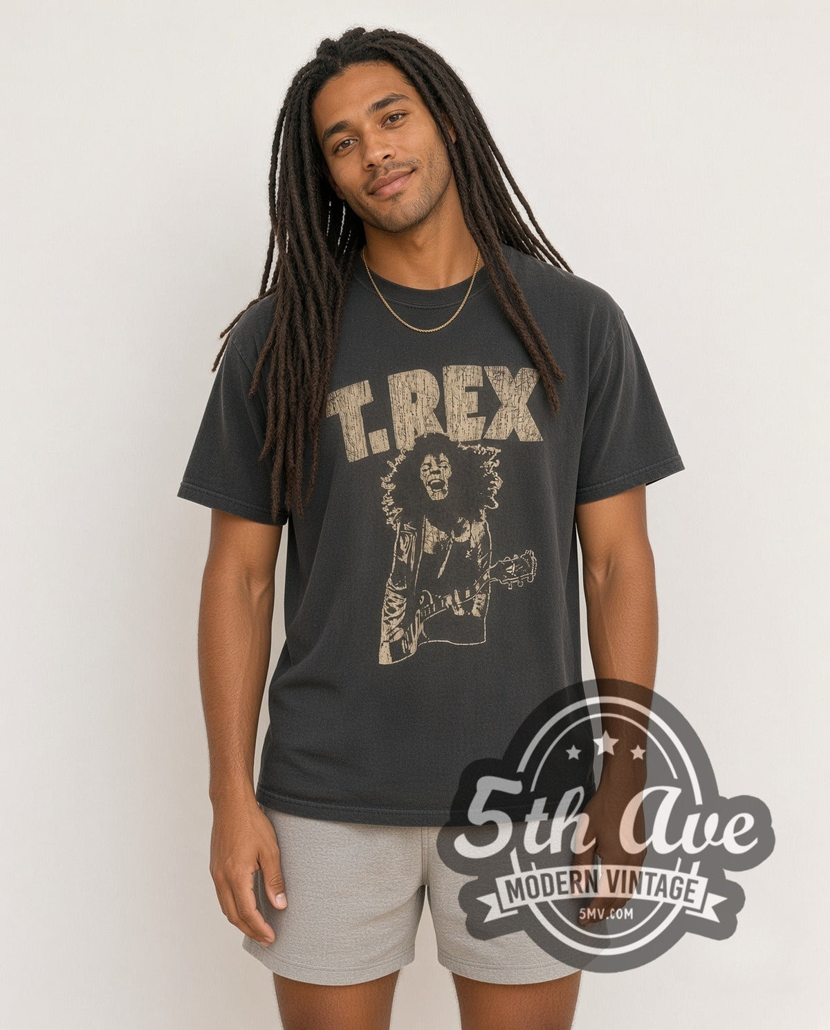 Model wearing the T. Rex vintage band t-shirt
