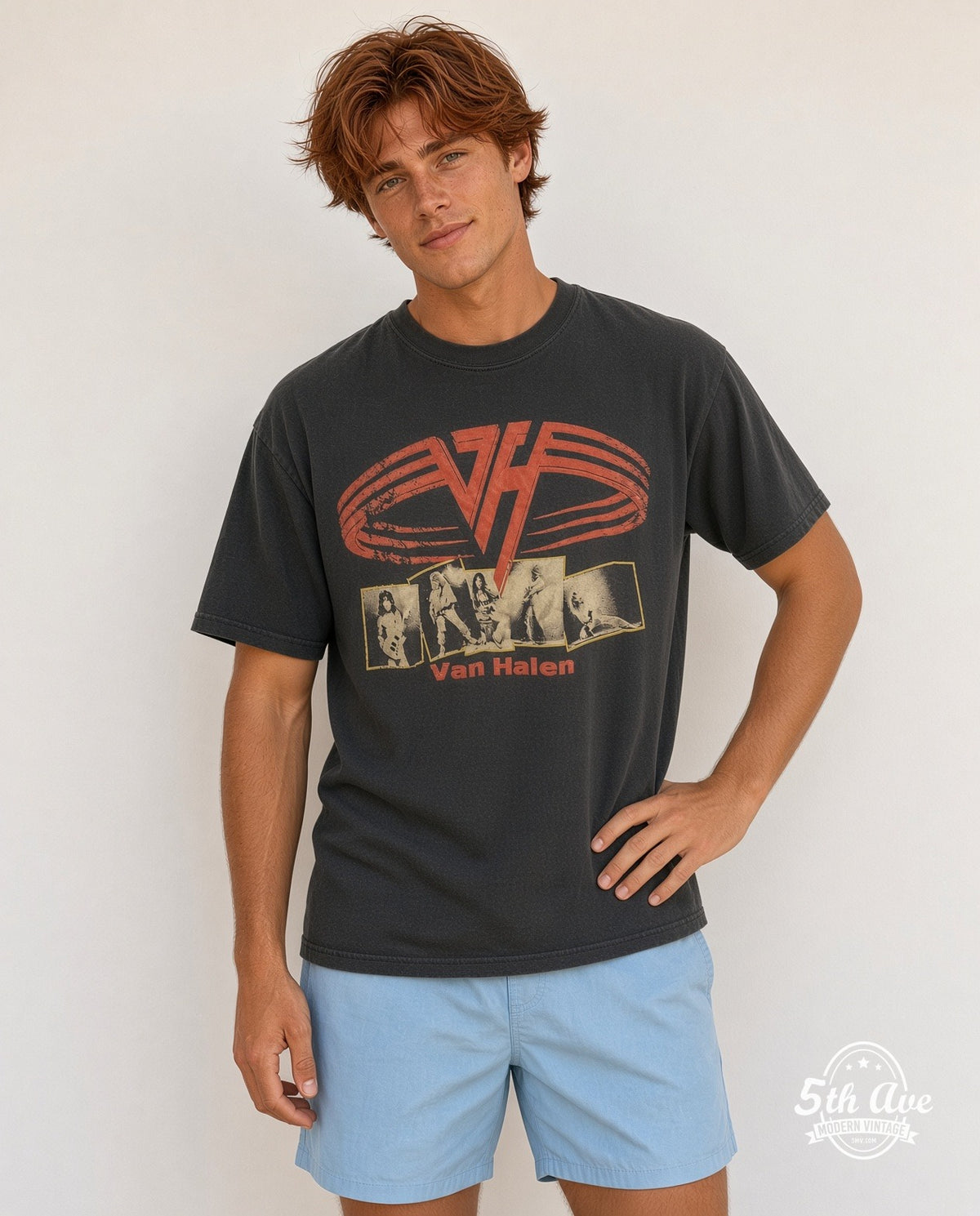 Model wearing the Van Halen Classic Design vintage band t-shirt