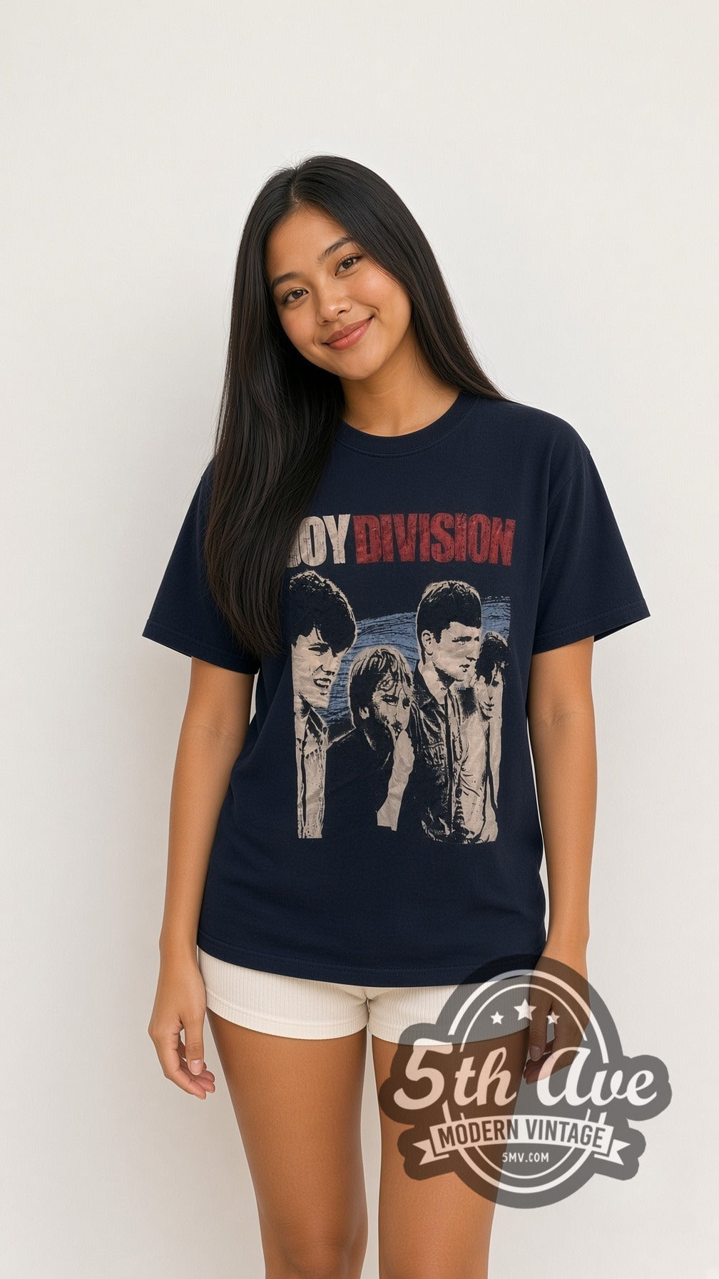 Model wearing the Joy Division Iconic vintage band t-shirt