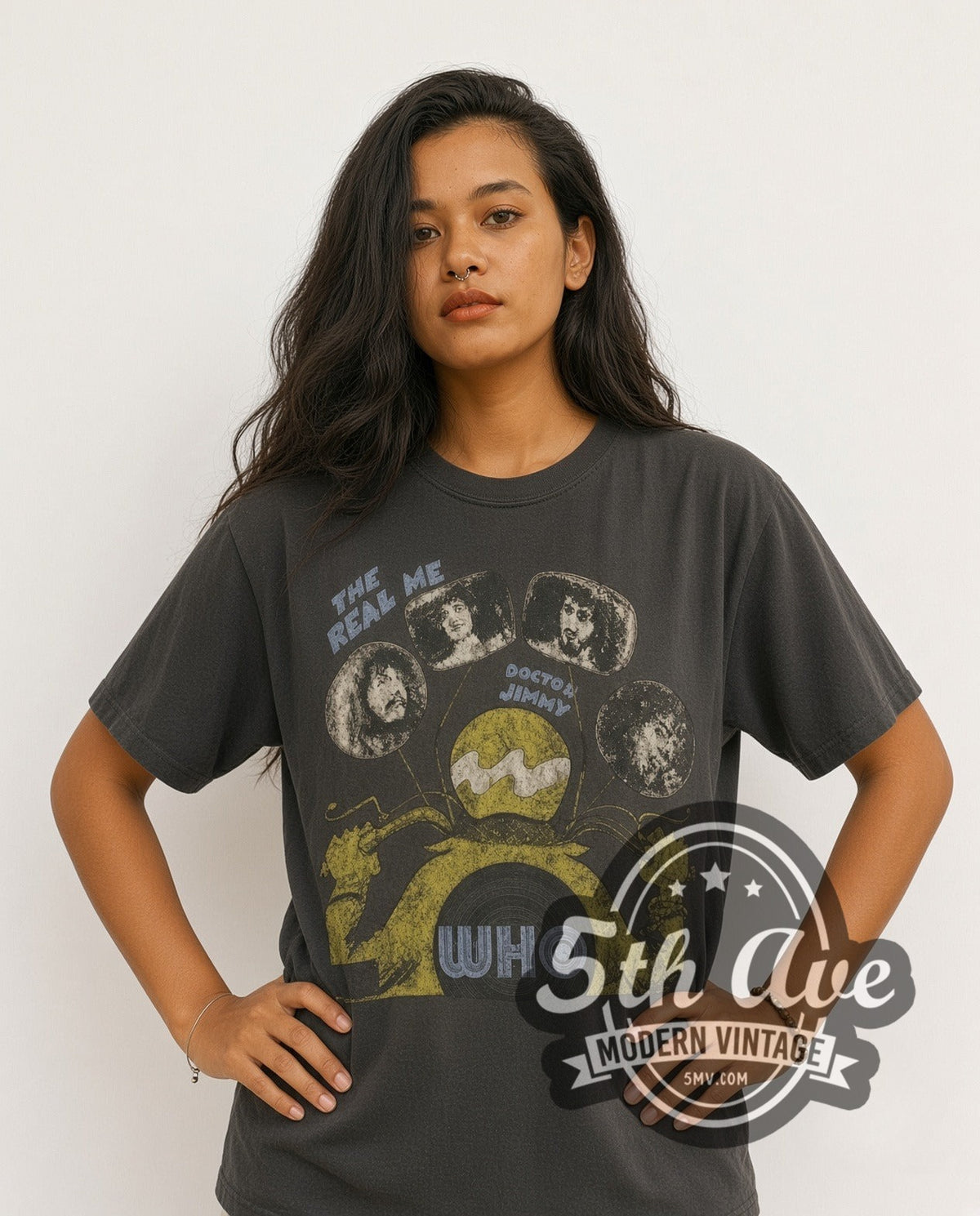 Model wearing The Who vintage band t-shirt