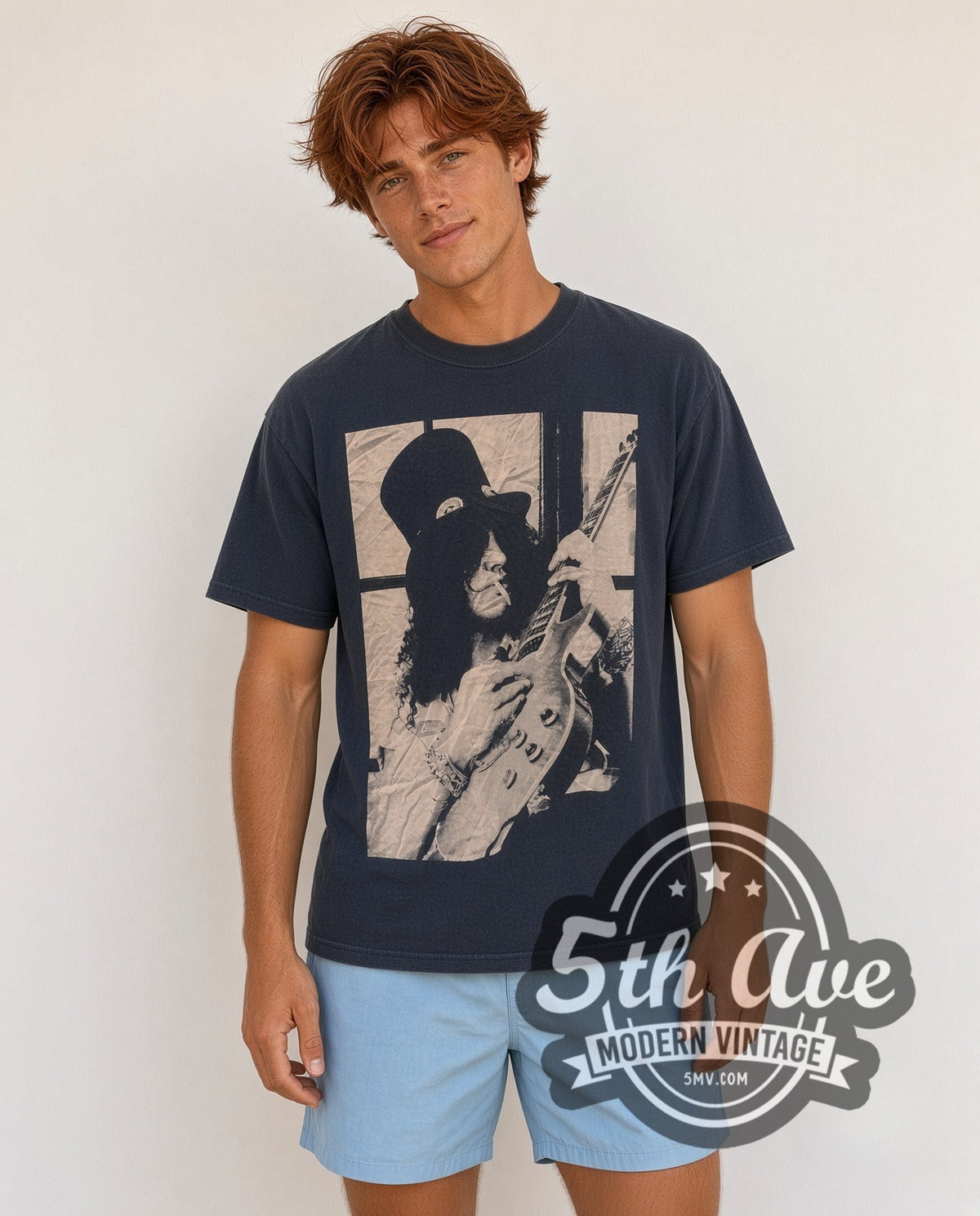 Model wearing the Slash Guns N' Roses vintage band t-shirt