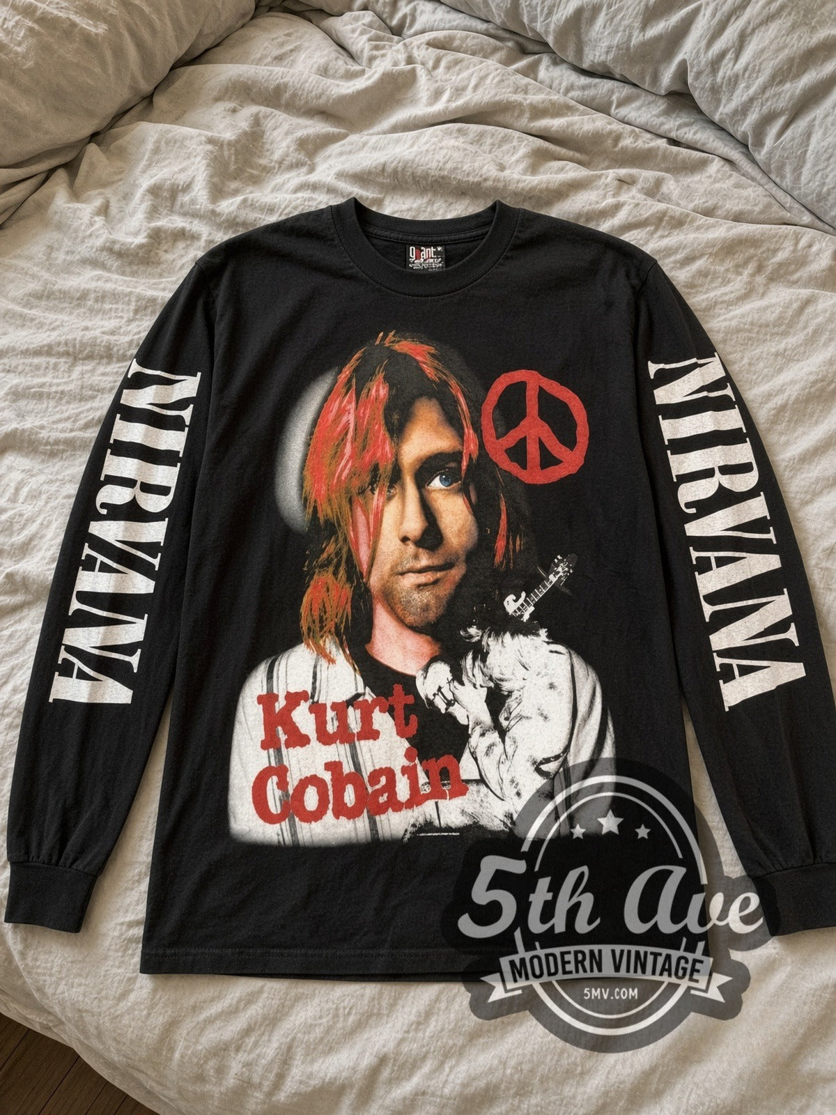 Nirvana Kurt Cobain Peace Sign vintage band long sleeve tee laid flat