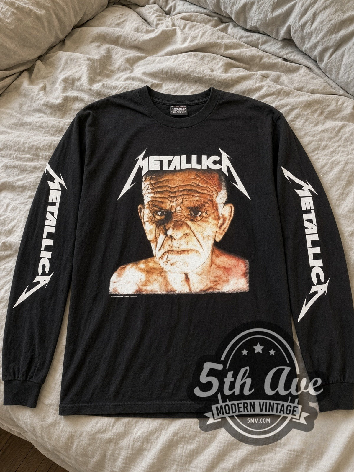 Metallica Old Man Face vintage band long sleeve tee laid flat