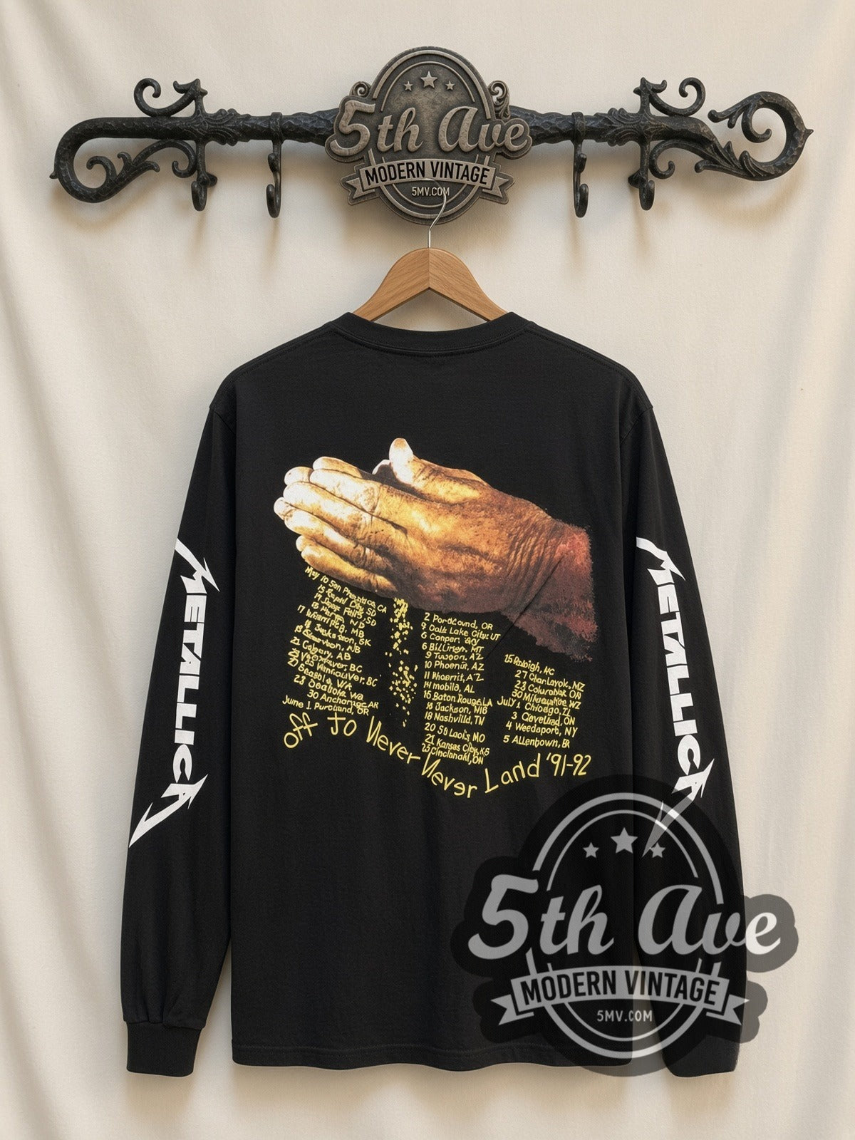 Metallica Old Man Face vintage band long sleeve t-shirt, back view on the 5MV rack