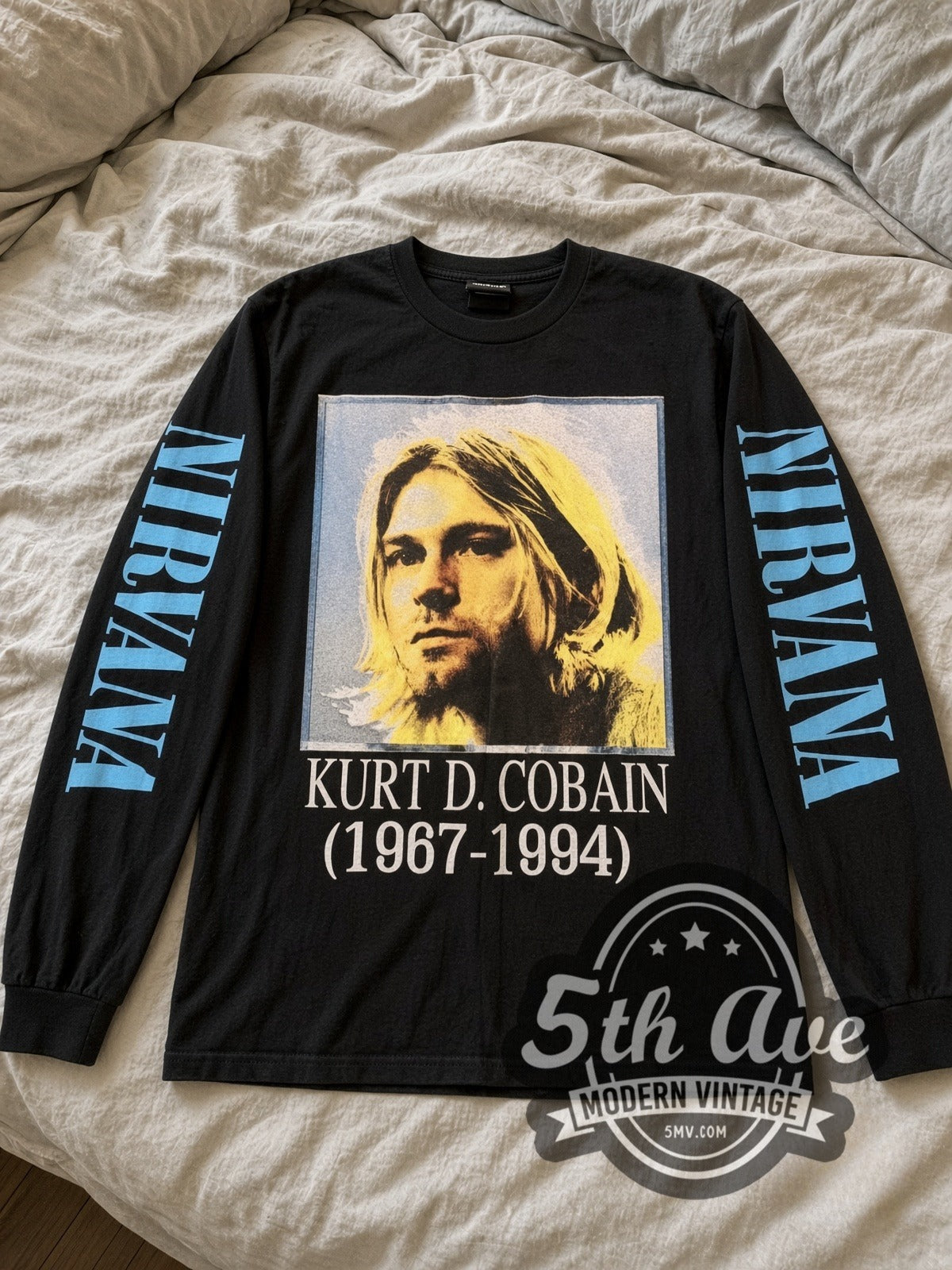 Nirvana Kurt D. Cobain 1967-1994 Portrait vintage band long sleeve tee laid flat