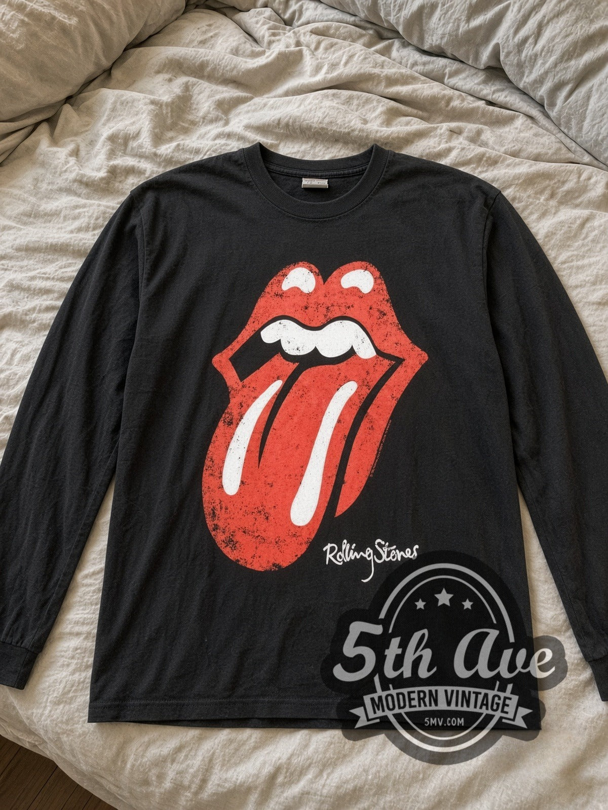 The Rolling Stones Tongue Logo vintage band long sleeve tee laid flat