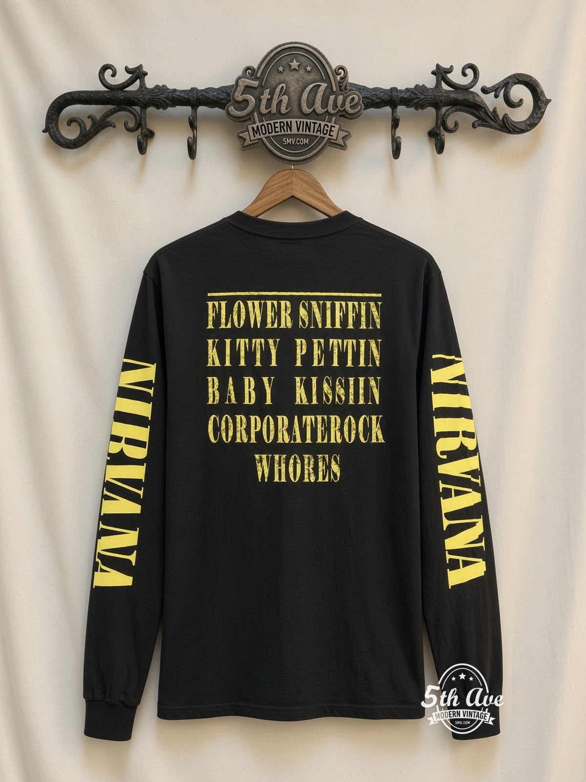 ETS LS 27 Nirvana Smiley Face long sleeve vintage tee on rack, back