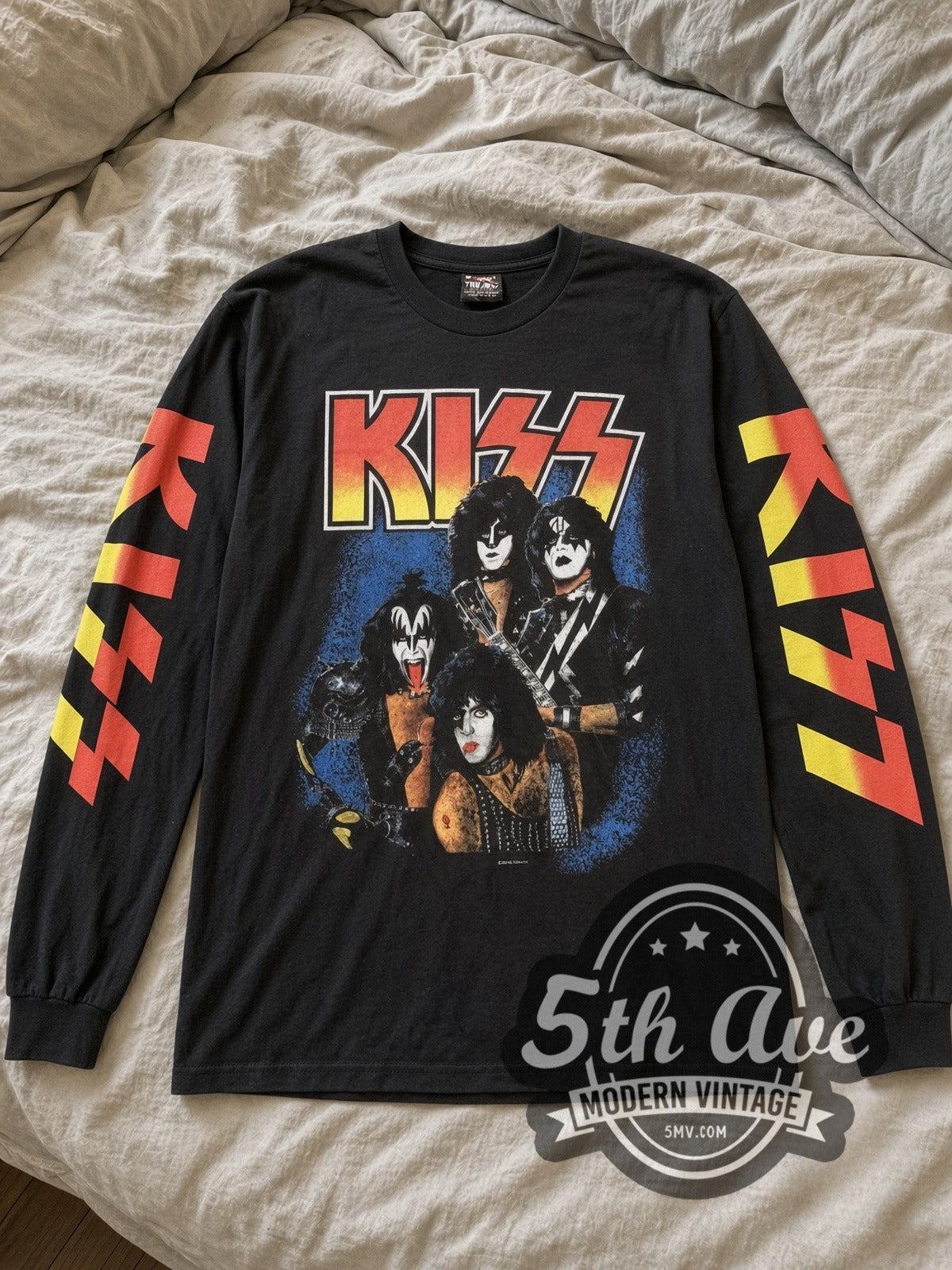 KISS Band Photo vintage band long sleeve tee laid flat