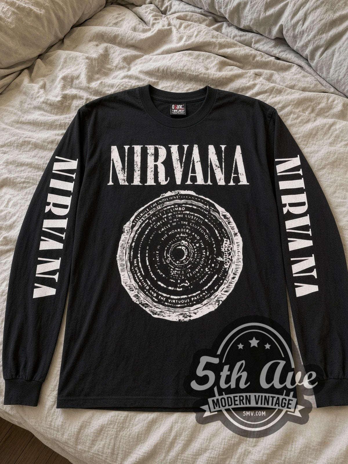 Nirvana Vestibule Circle vintage band long sleeve tee laid flat