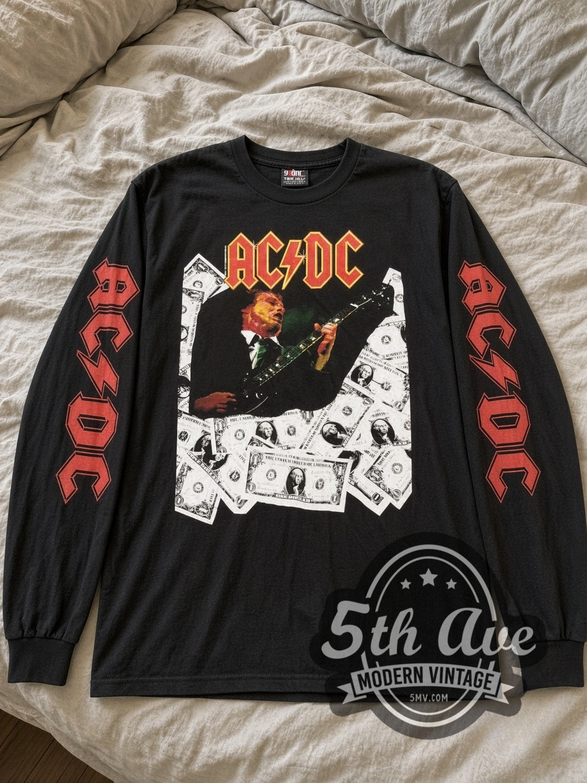 AC/DC Angus Money vintage band long sleeve tee laid flat