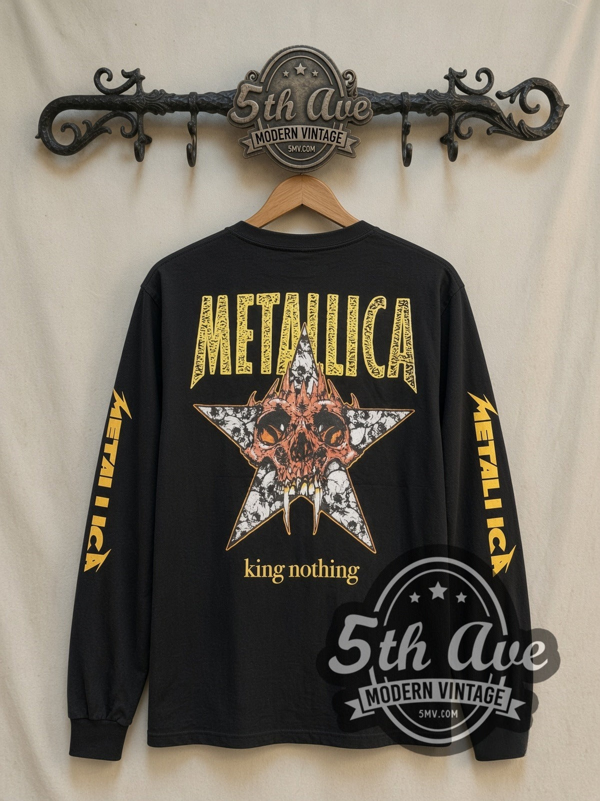 Metallica Careful What You Wish vintage band long sleeve t-shirt, back view on a display rack