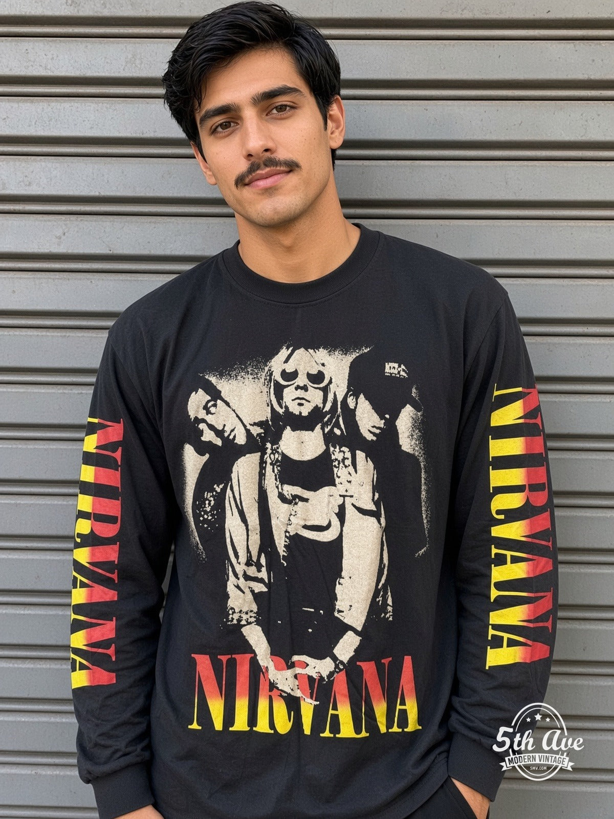 ETS LS 32 Nirvana Trio Photo long sleeve vintage tee worn by a model