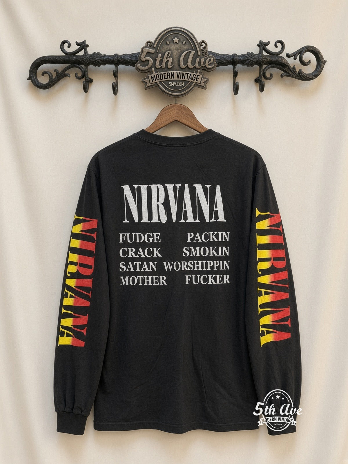 ETS LS 32 Nirvana Trio Photo long sleeve vintage tee on rack, back