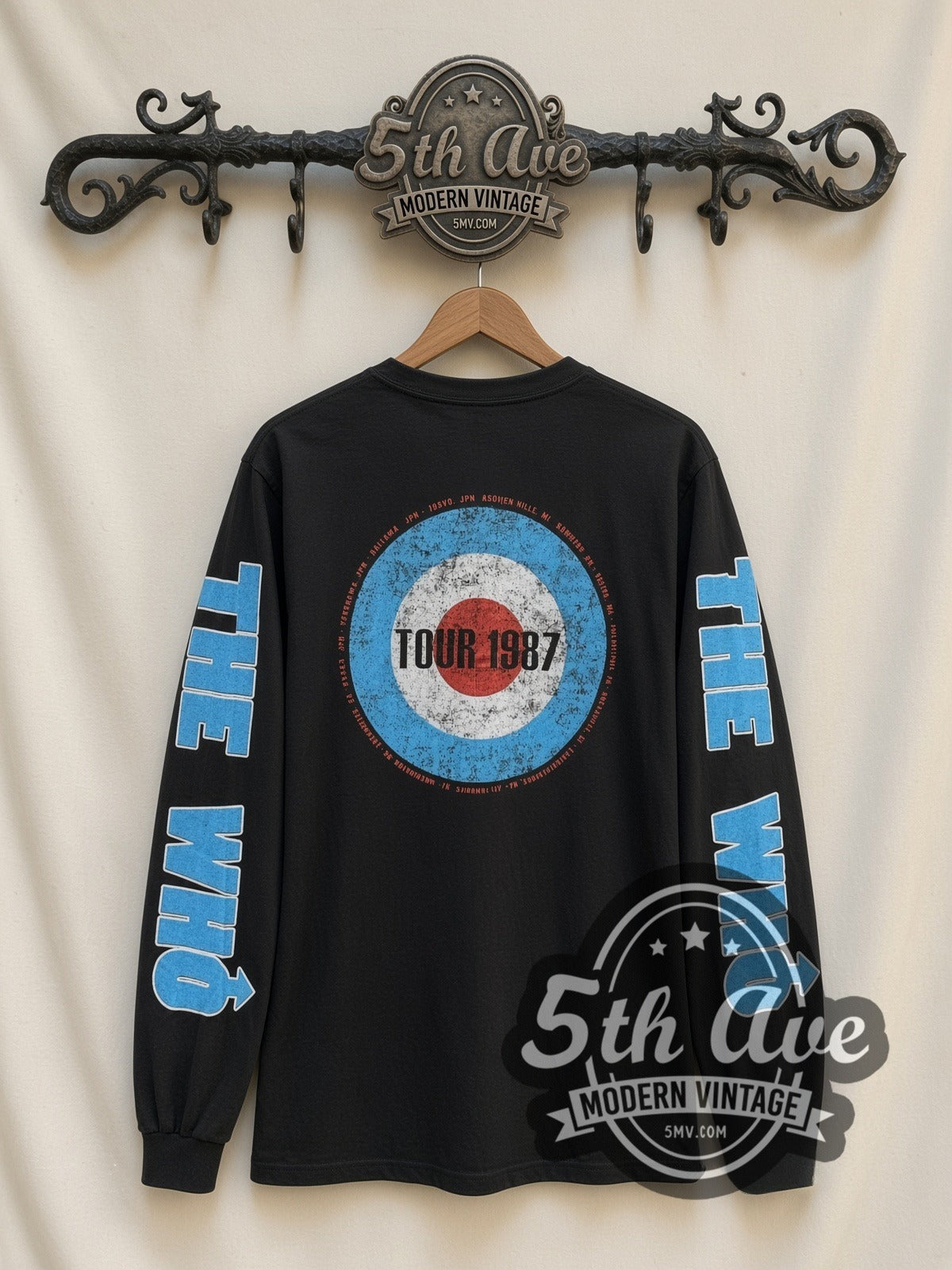 The Who Target Logo vintage band long sleeve t-shirt, back view on a display rack