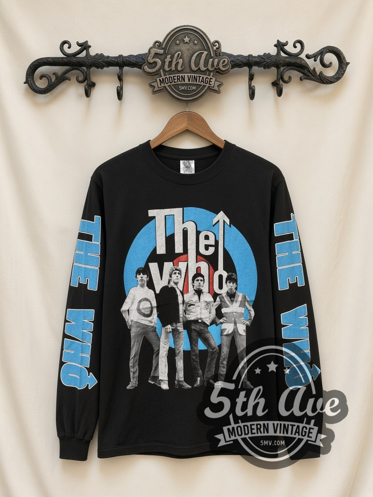 The Who Target Logo vintage band long sleeve t-shirt, front view on a display rack