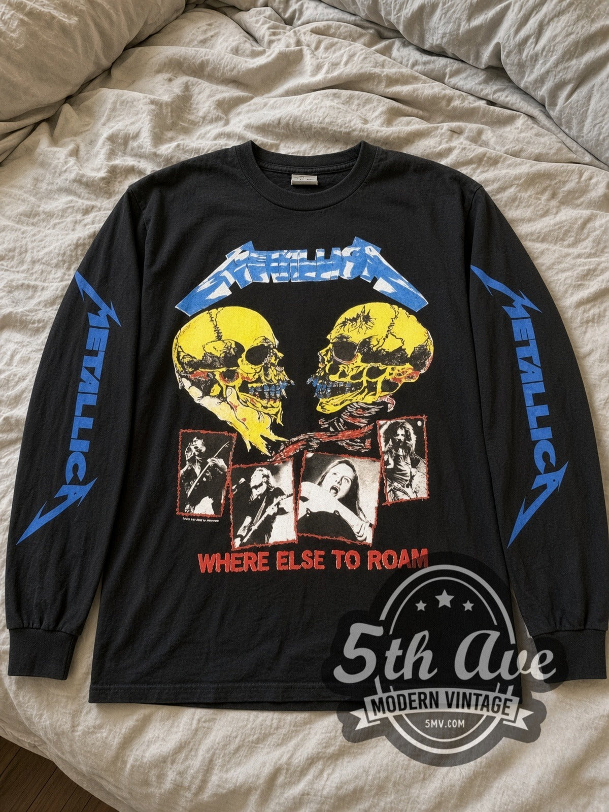 Metallica Where Else to Roam vintage band long sleeve tee laid flat