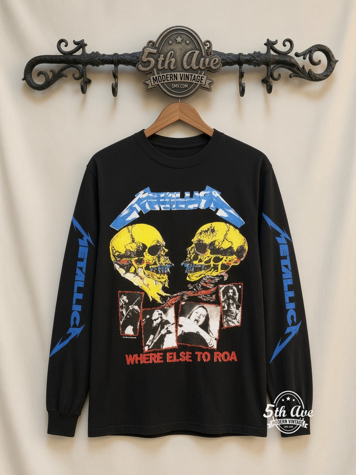 ETS LS 35 Metallica Where Else to Roam long sleeve vintage tee on rack, front