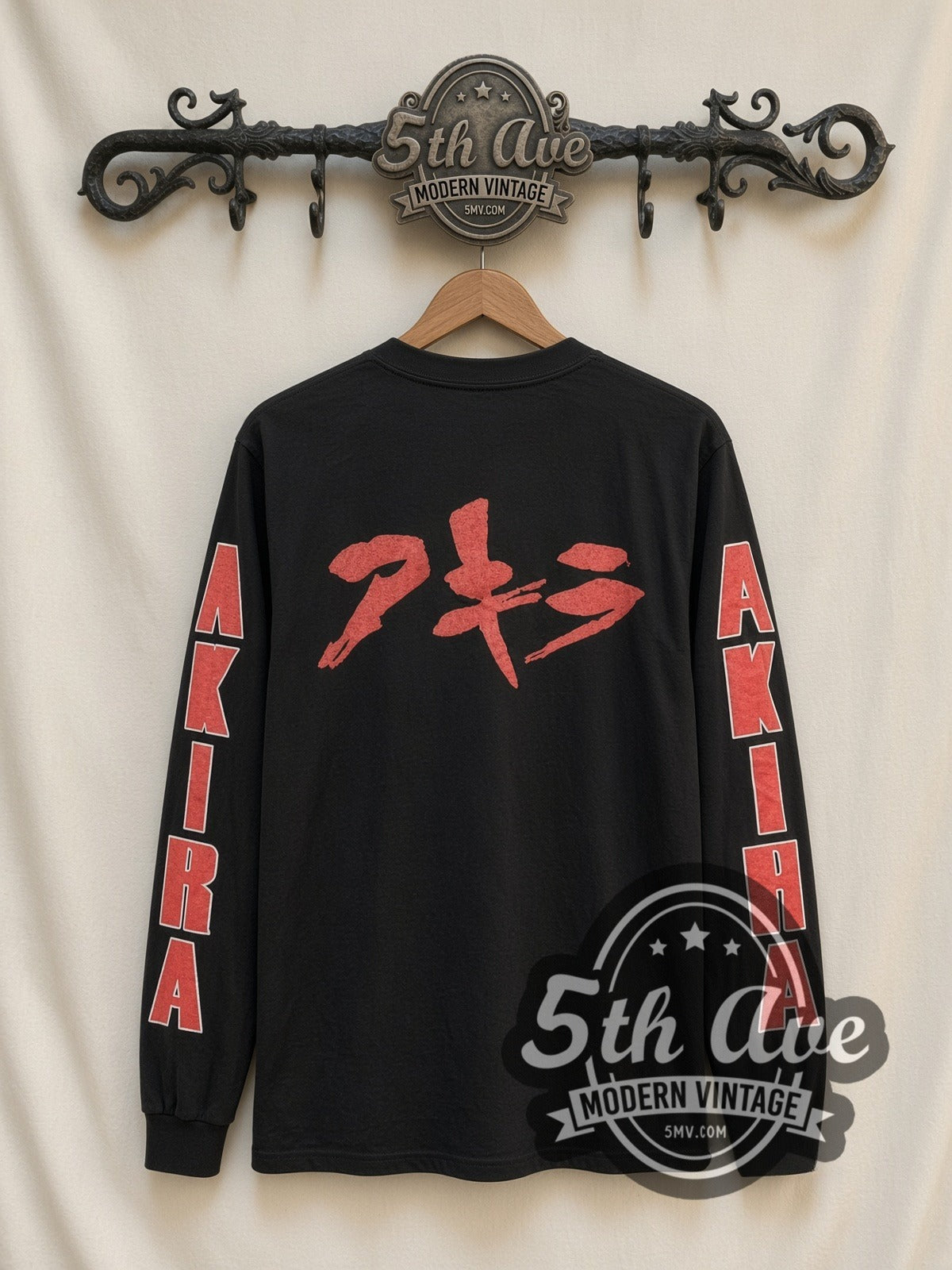 Akira Kaneda vintage anime long sleeve t-shirt, back view on a display rack
