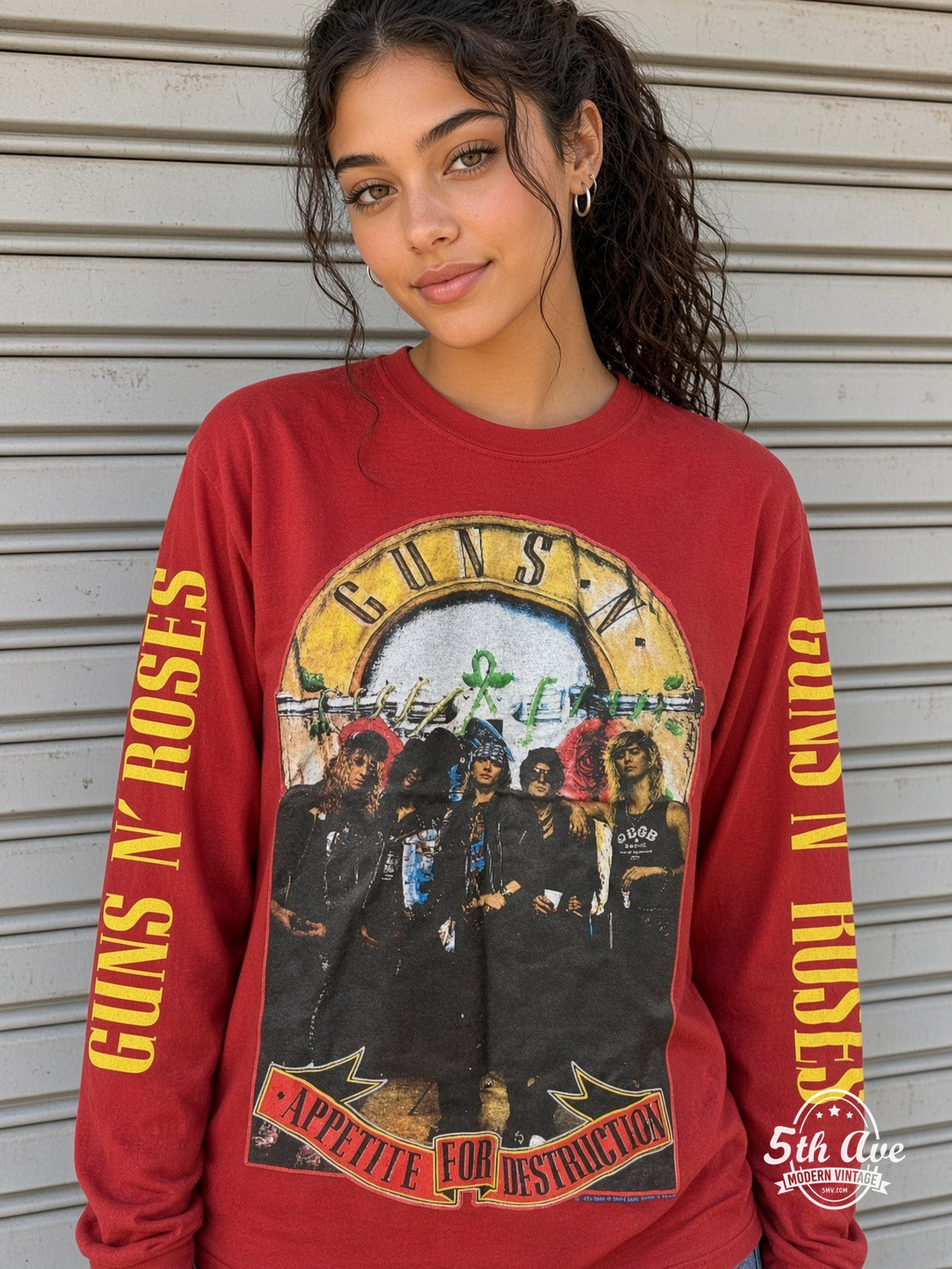 ETS LS 37 Guns N' Roses Appetite for Destruction long sleeve vintage tee worn by a model