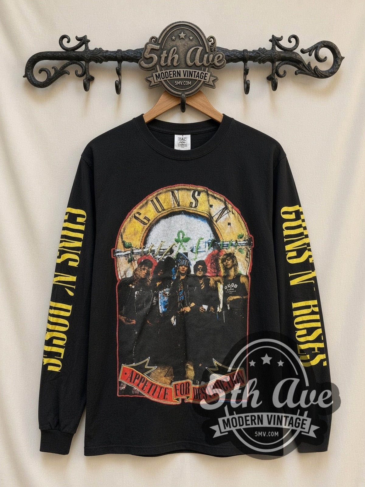 Guns N' Roses Appetite for Destruction vintage band long sleeve t-shirt, front view on a display rack