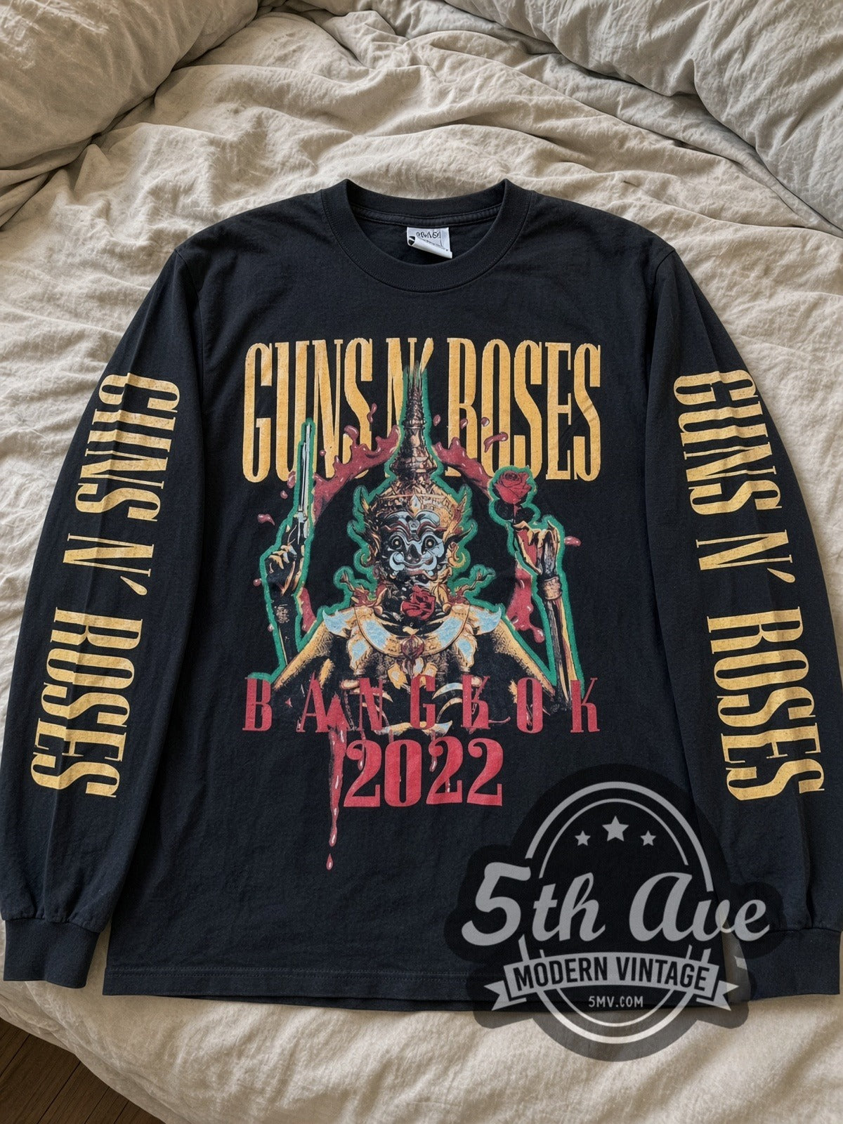 Guns N' Roses 2022 Concert Date vintage band long sleeve tee laid flat
