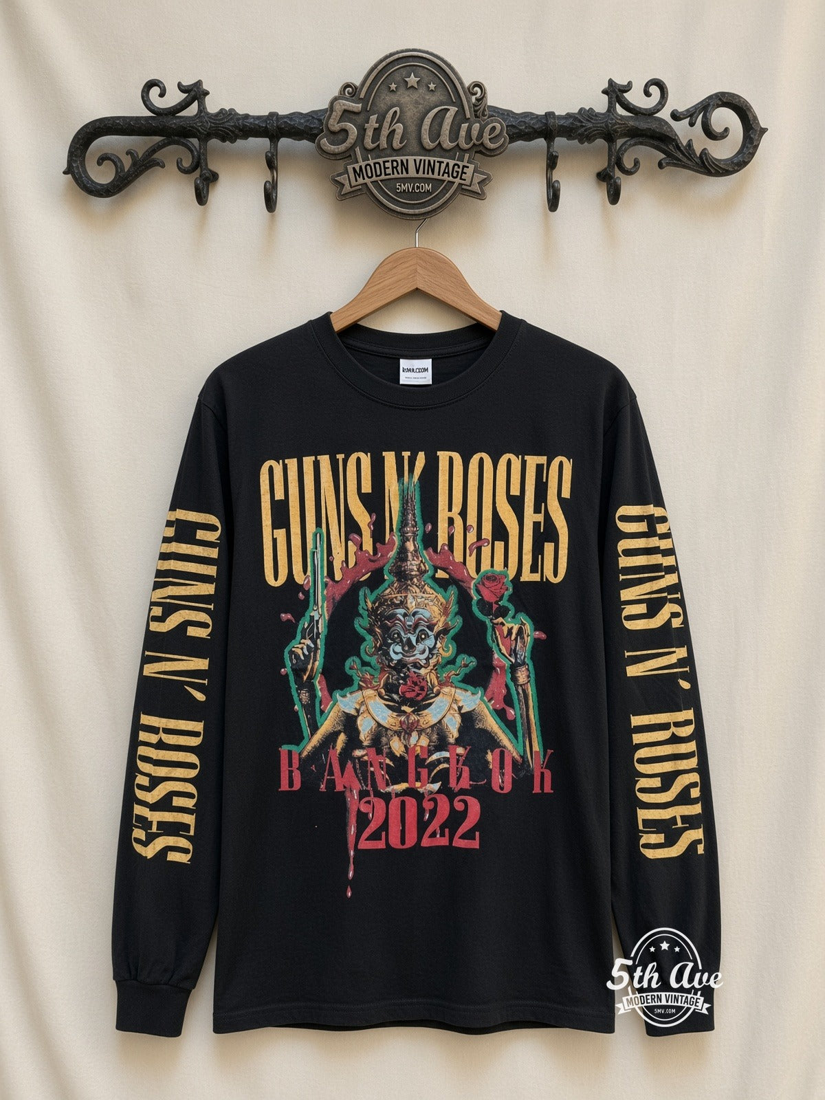 ETS LS 39 Guns N' Roses 2022 Concert Date long sleeve vintage tee on rack, front